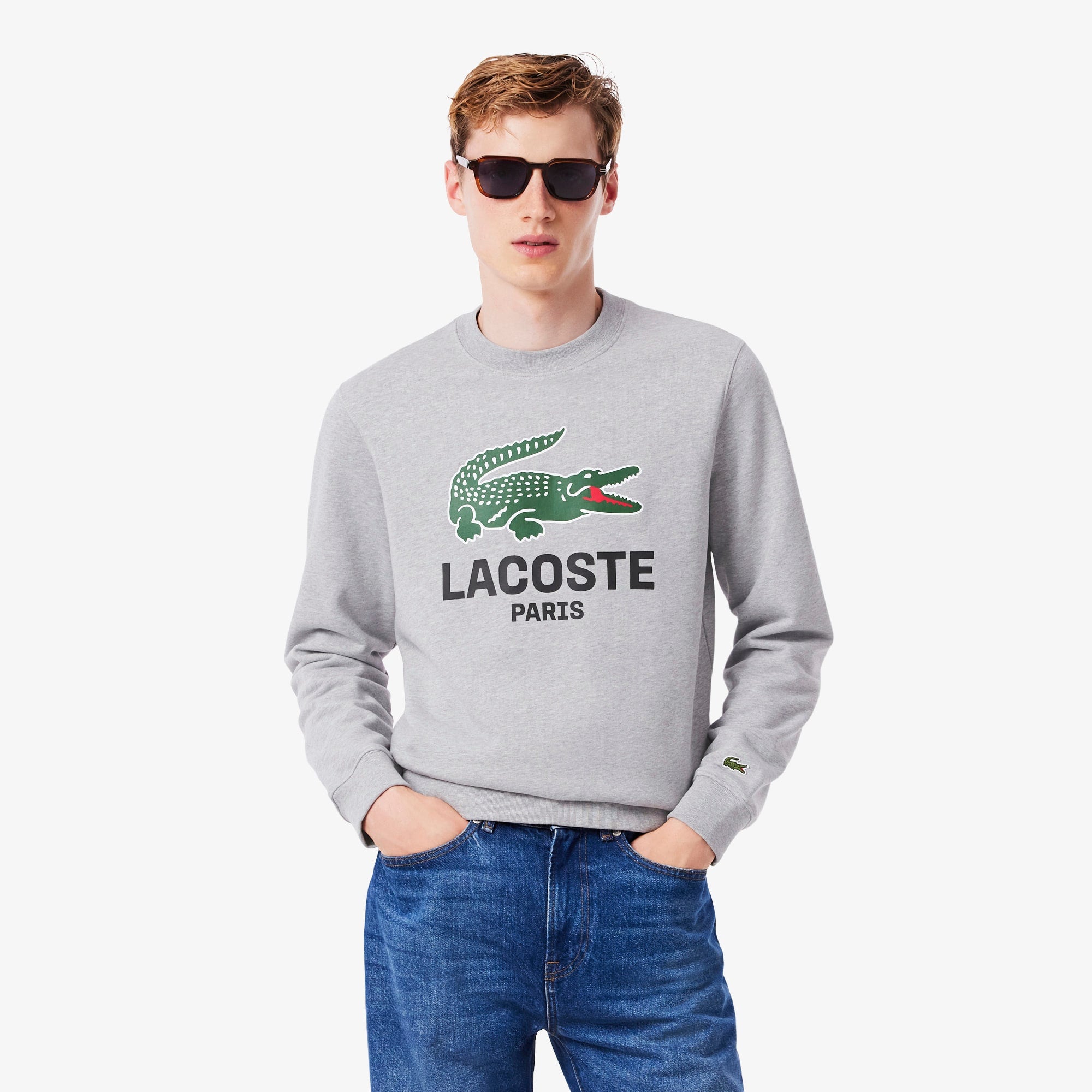 Men's Classic Fit Printed Crew Neck Sweatshirt - Grey Chine