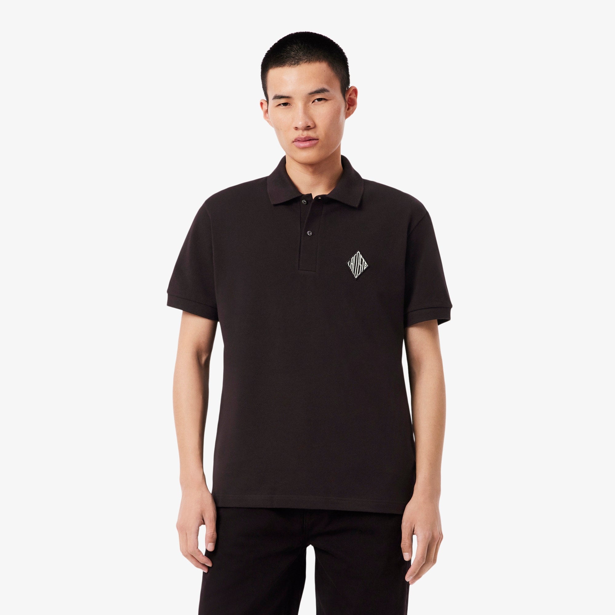 Classic Fit Badge Accent Piqué Polo - Brown