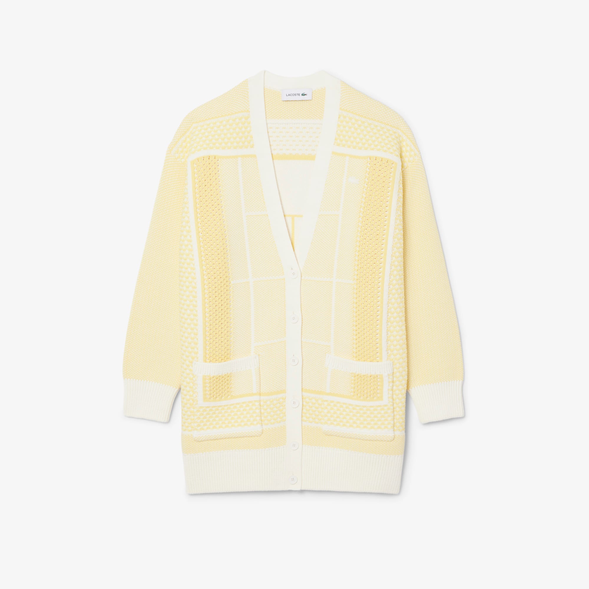 Tennis Court Long Cardigan - Blanc / Jaune