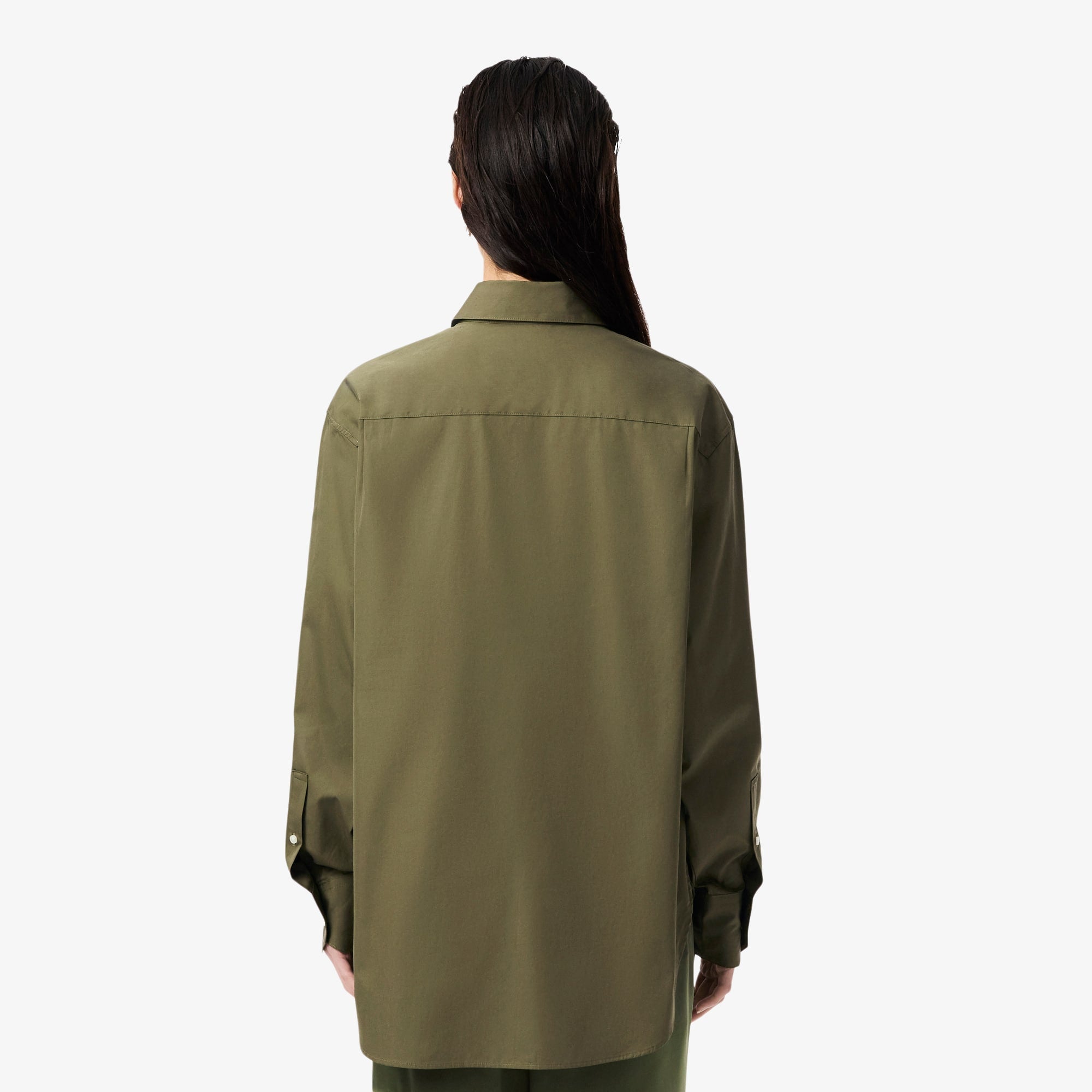 Women's Oversized Cotton Button Down Shirt - Khaki Green