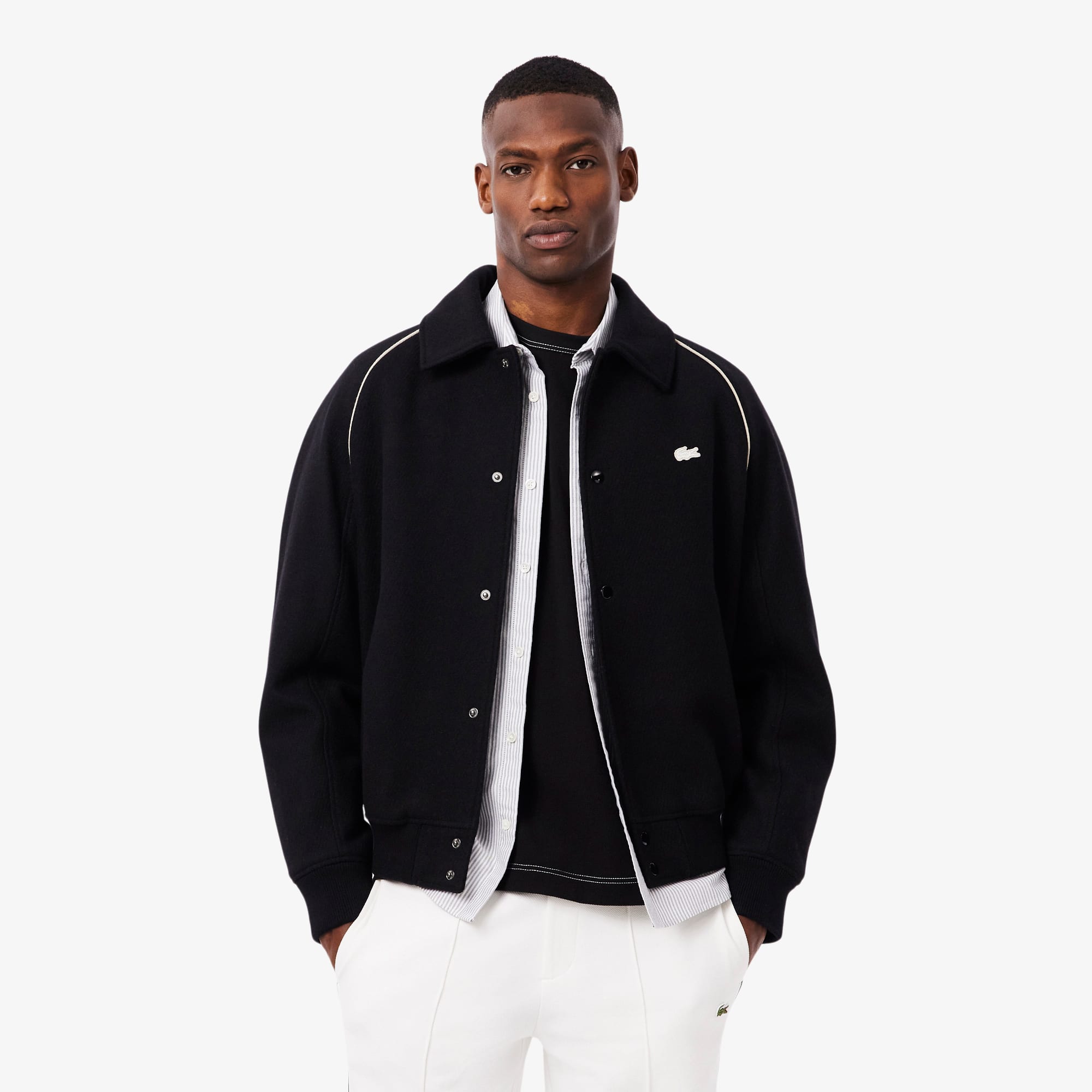 Men's Badge Accent Wool Varsity Jacket - Black