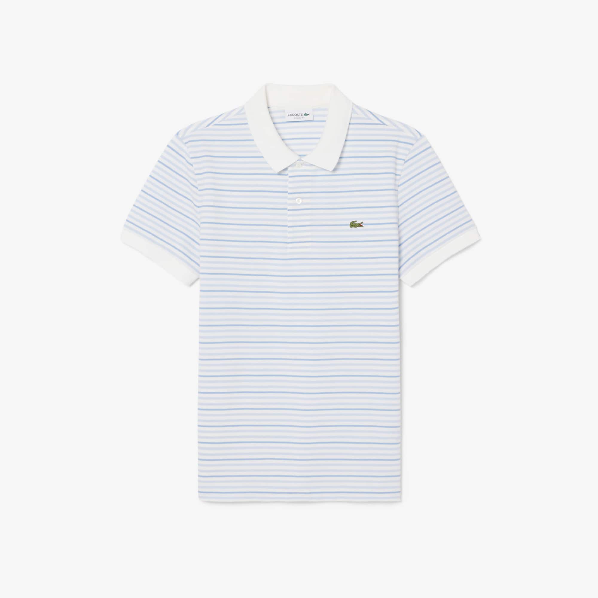 Classic Fit Striped Petit Piqué Polo - Light Blue / White