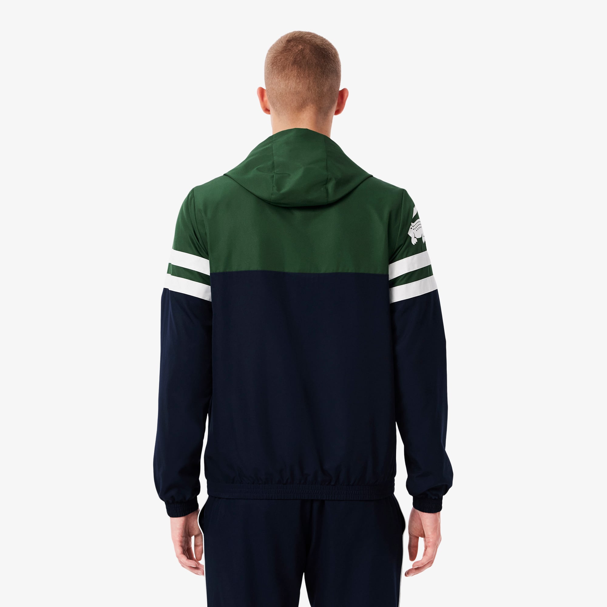 Men's Tennis Water-Repellent Hooded Jacket - Navy Blue / Green / White