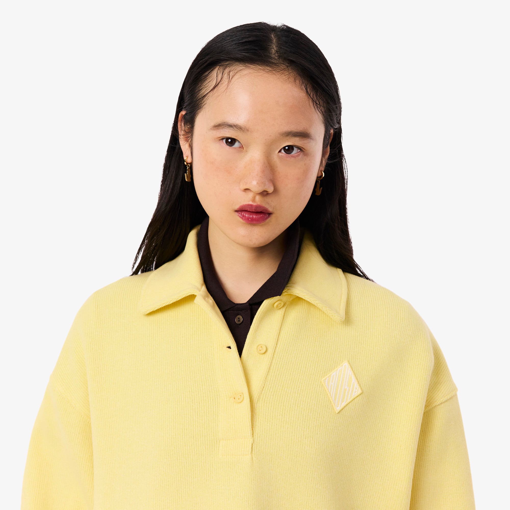 Oversized Ribbed Polo Sweatshirt - Blanc