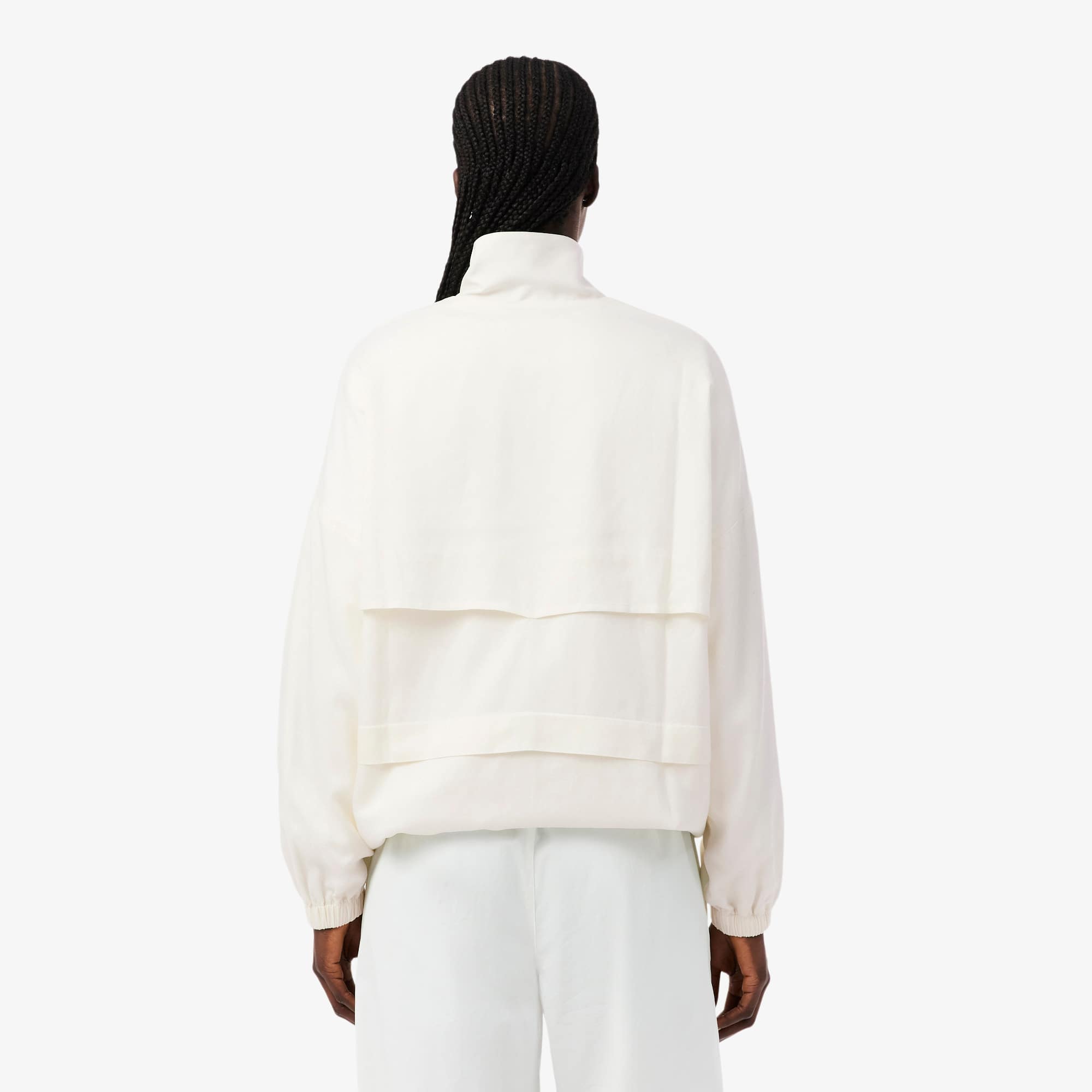 Oversized Linen Blend Track Jacket - White