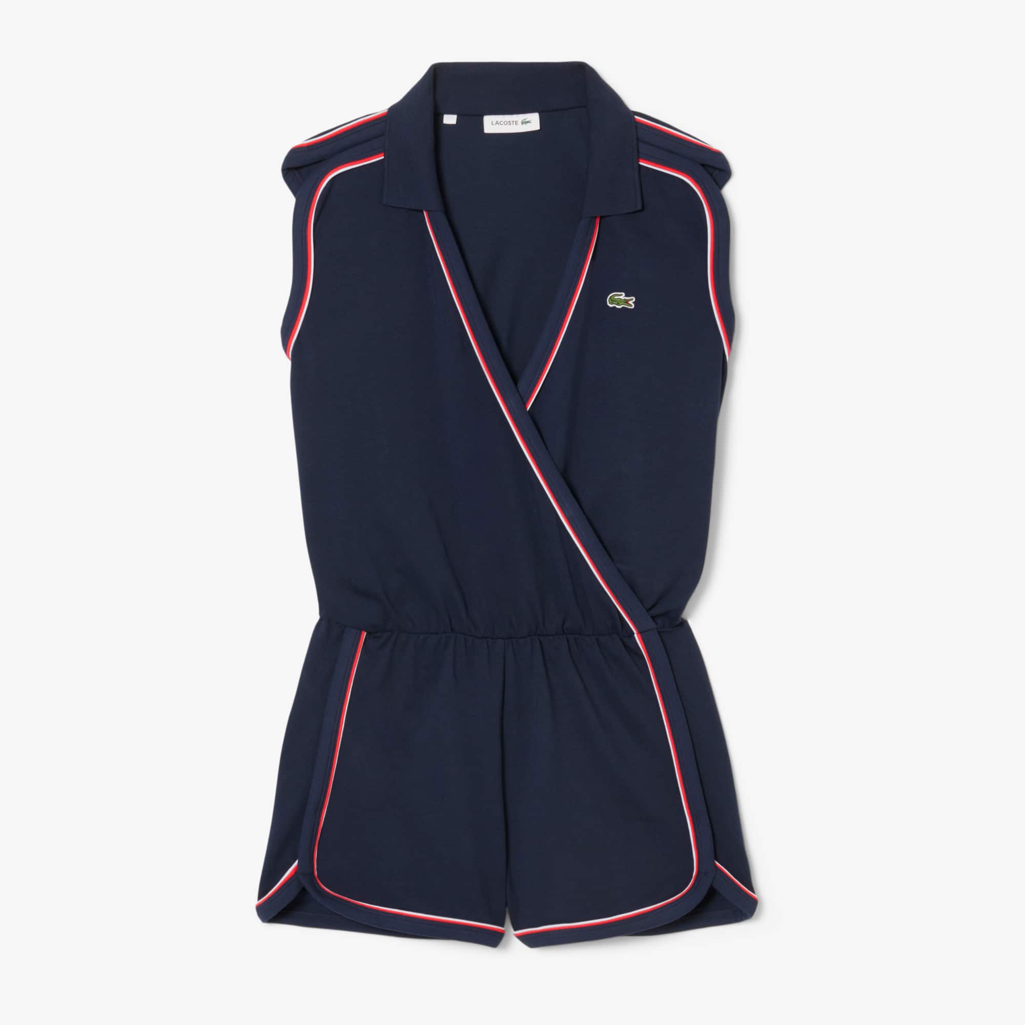 Women's Sleeveless Polo Romper - Navy Blue / Light Blue / Red