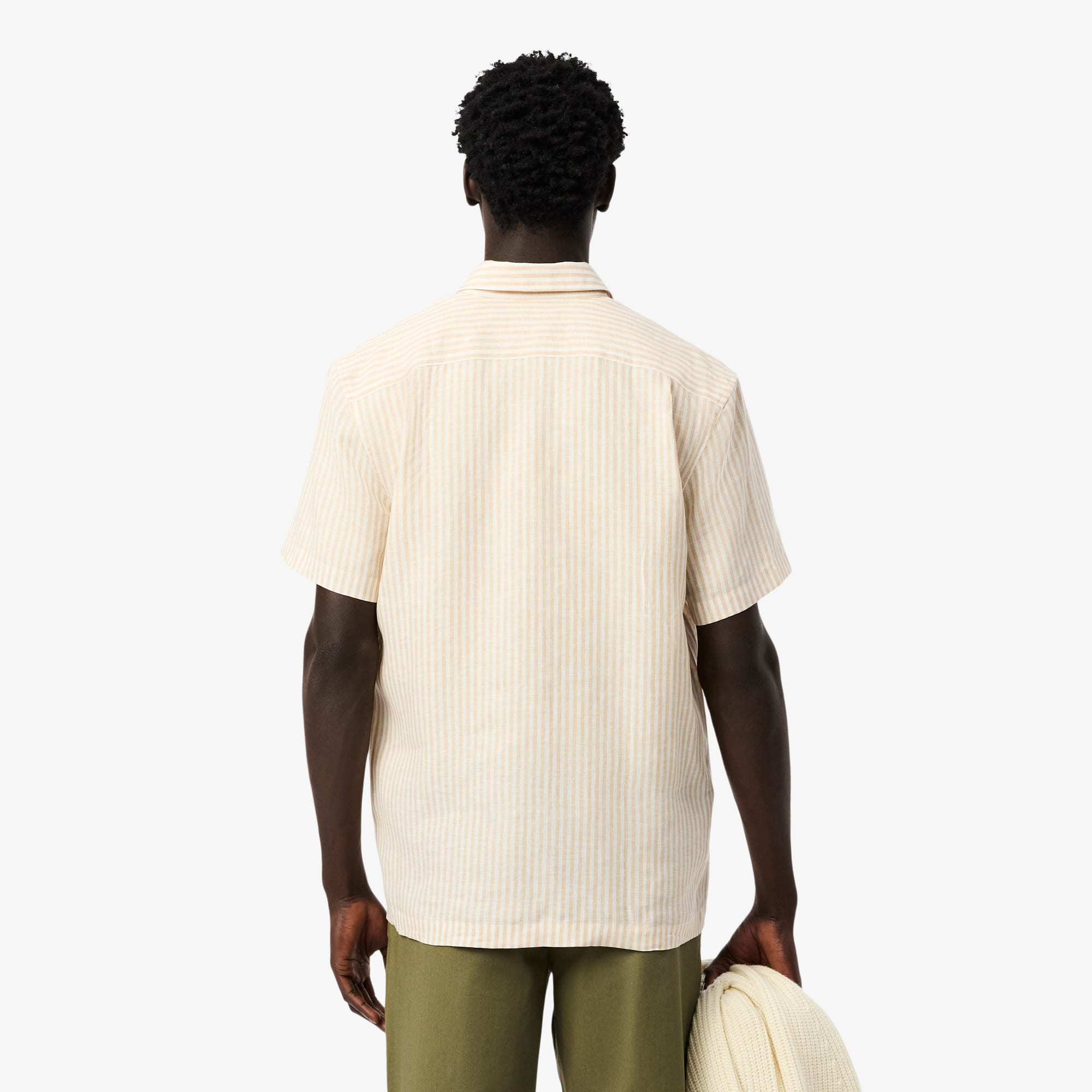 Men's Regular Fit Short Sleeve Linen Shirt - White / Beige