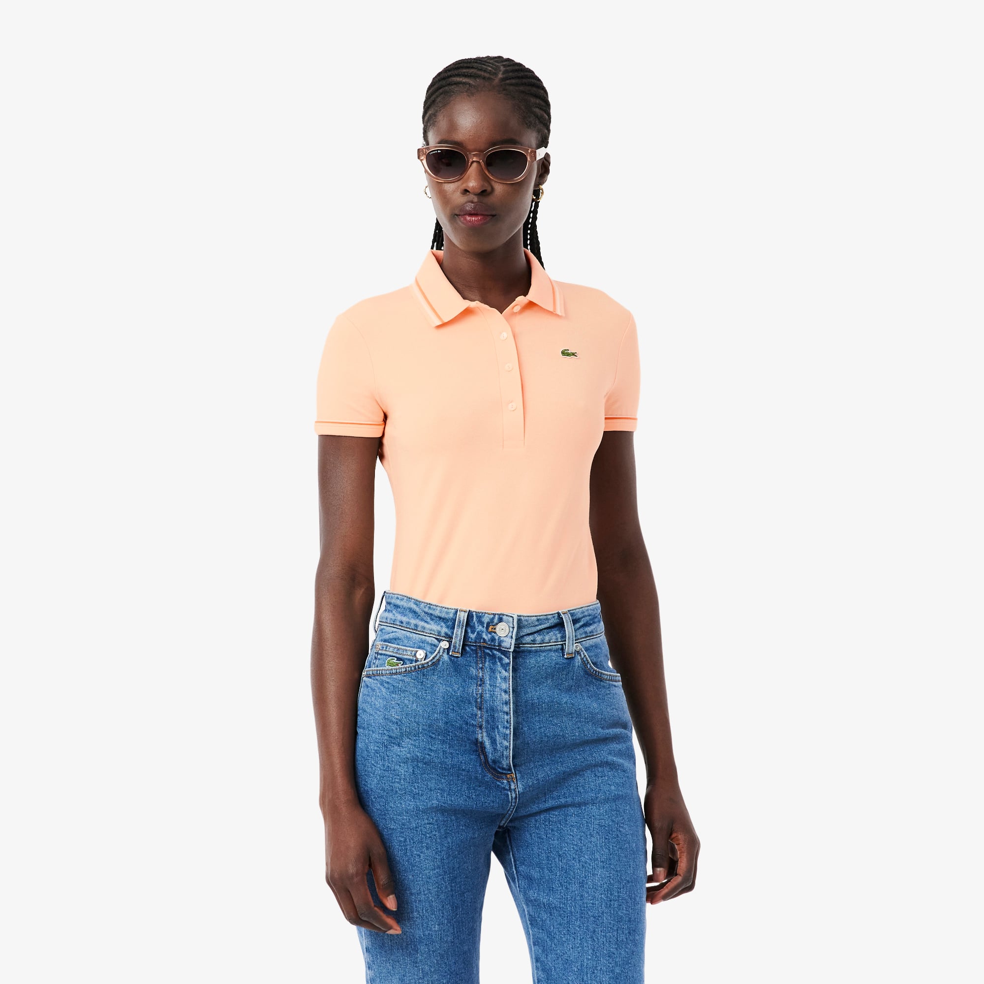 Women's L.12.D Slim Fit Trim Detail Polo - Rose Pale / Blanc / Orange