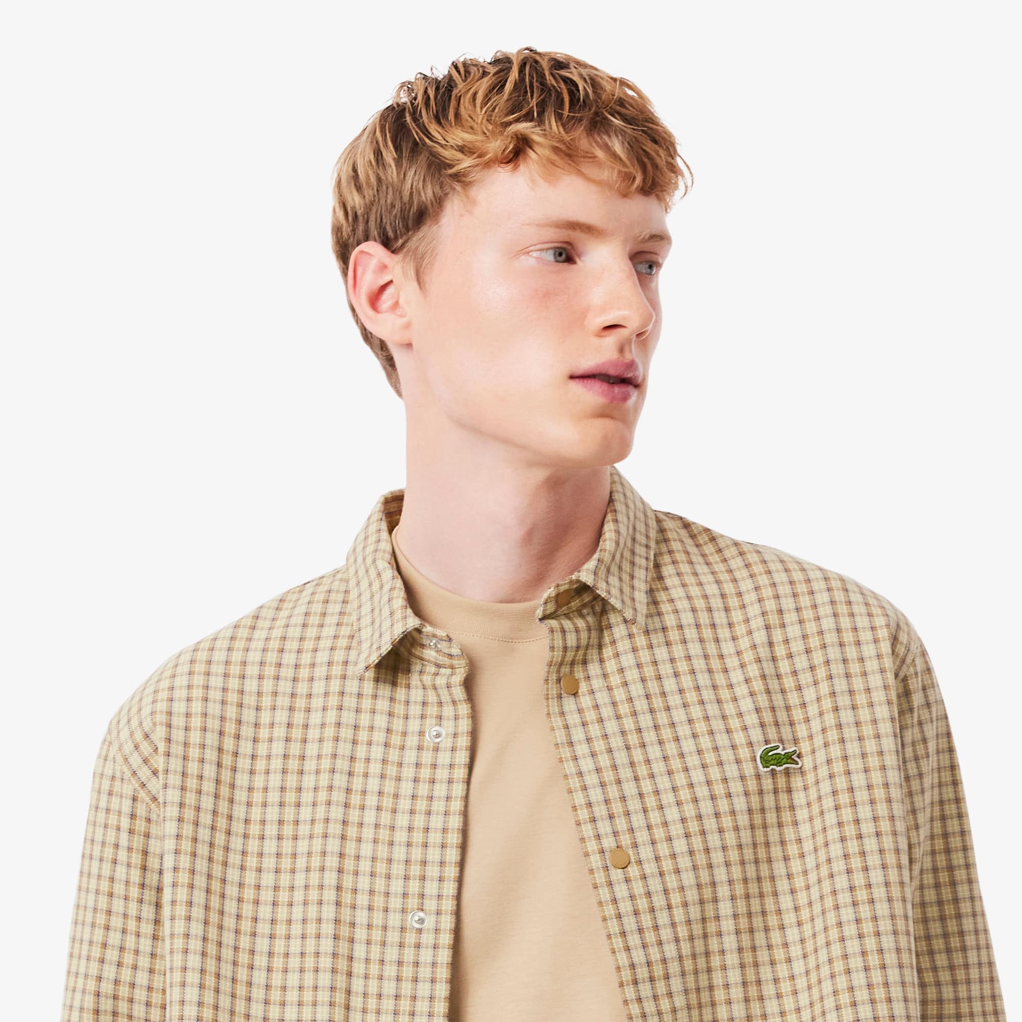 Men's Oversized Heavy Cotton Plaid Overshirt - Bleu / Beige / Marron