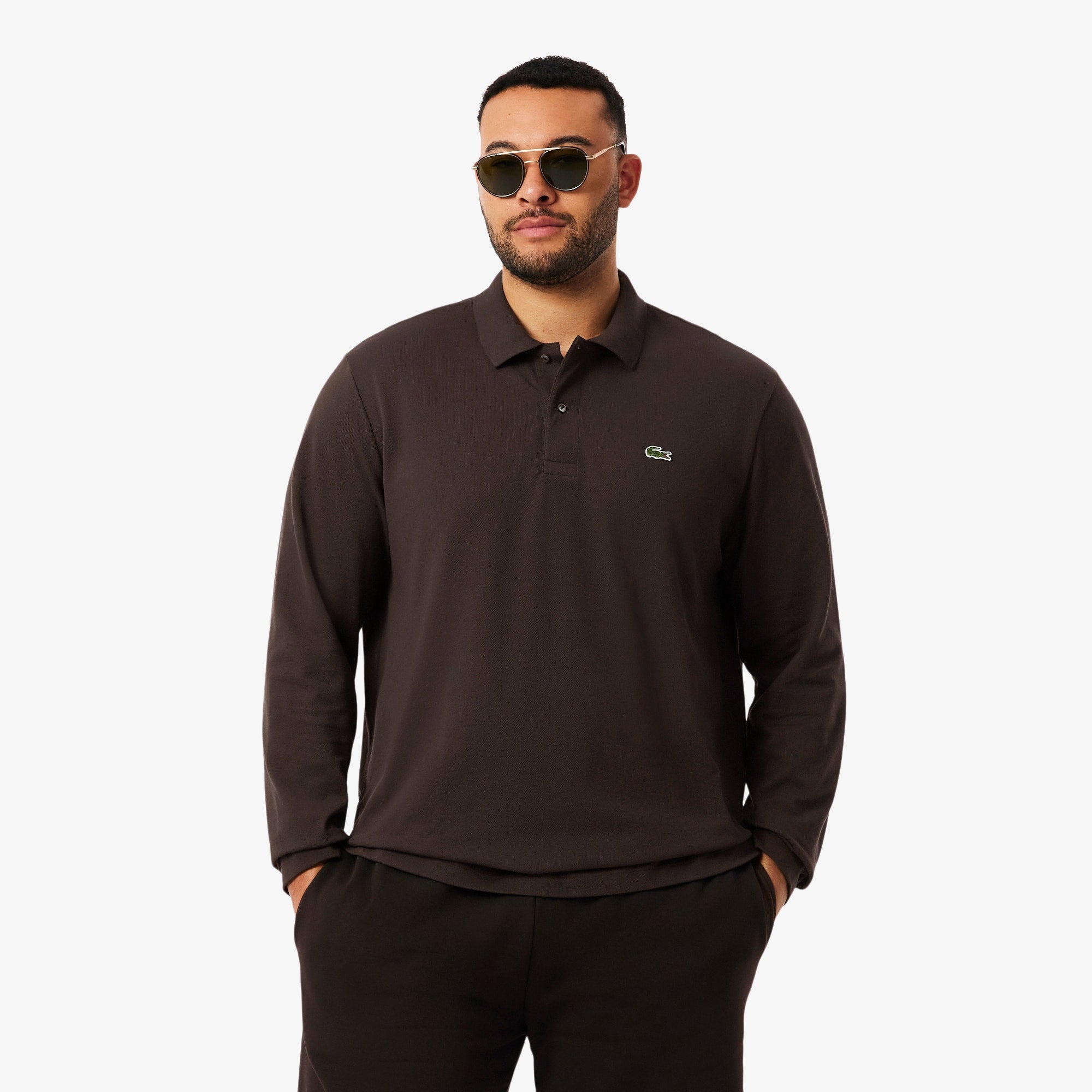 Men's Classic Fit Long Sleeve Polo - Brown