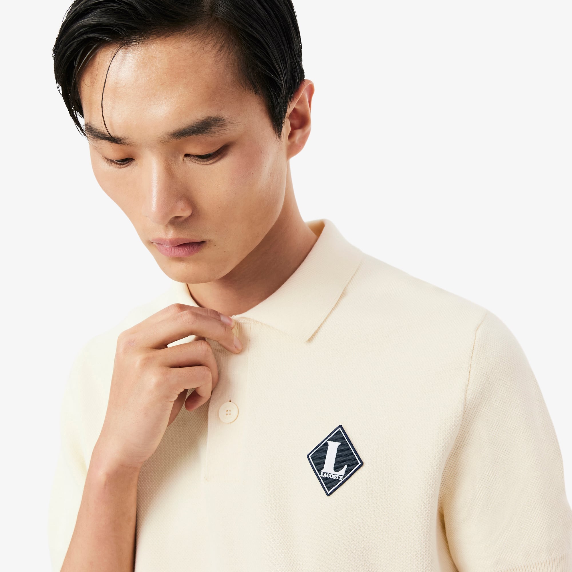 Made In France Badge Accent Polo Collar Sweater - Cream