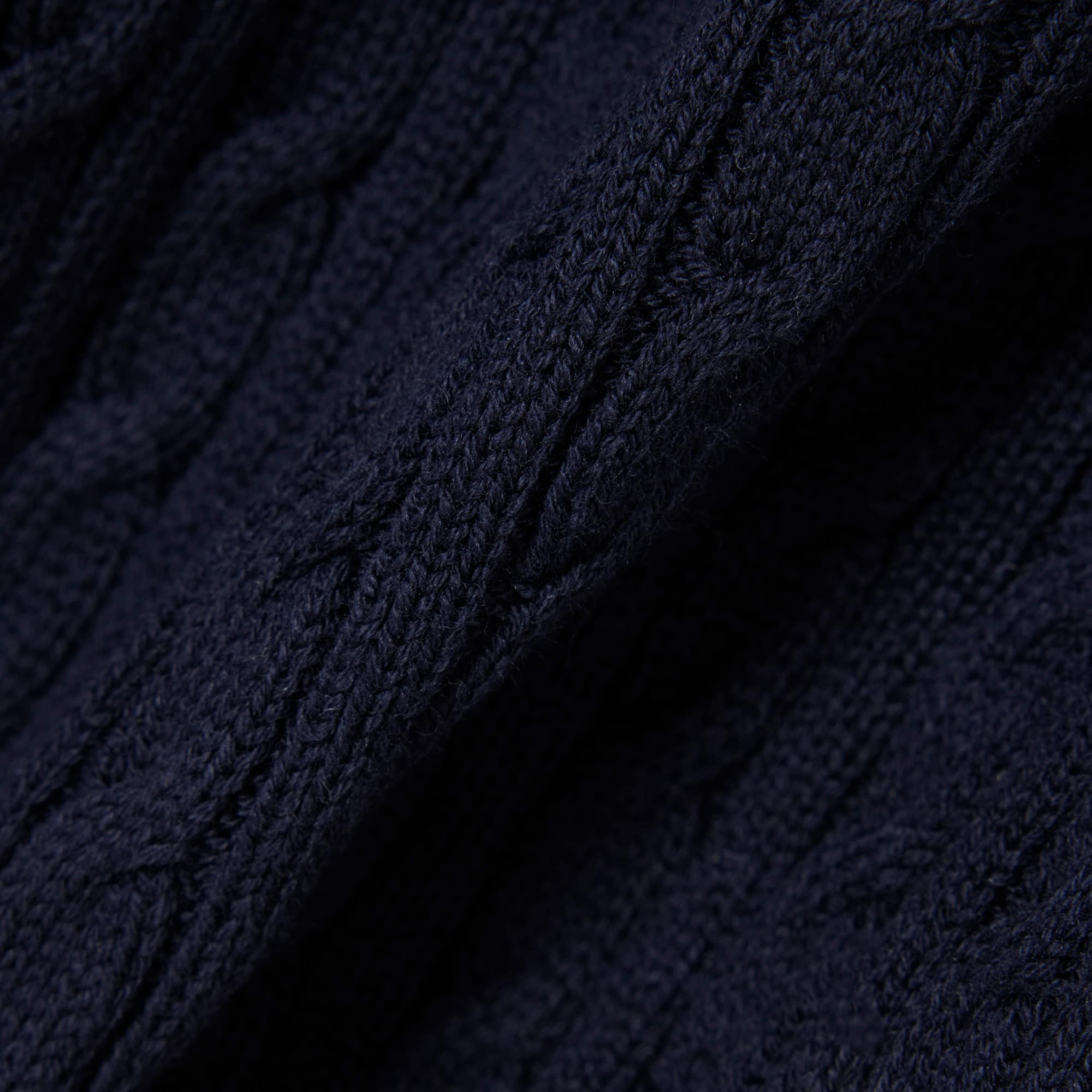 Striped Cable Knit Polo Collar Sweater - Navy Blue