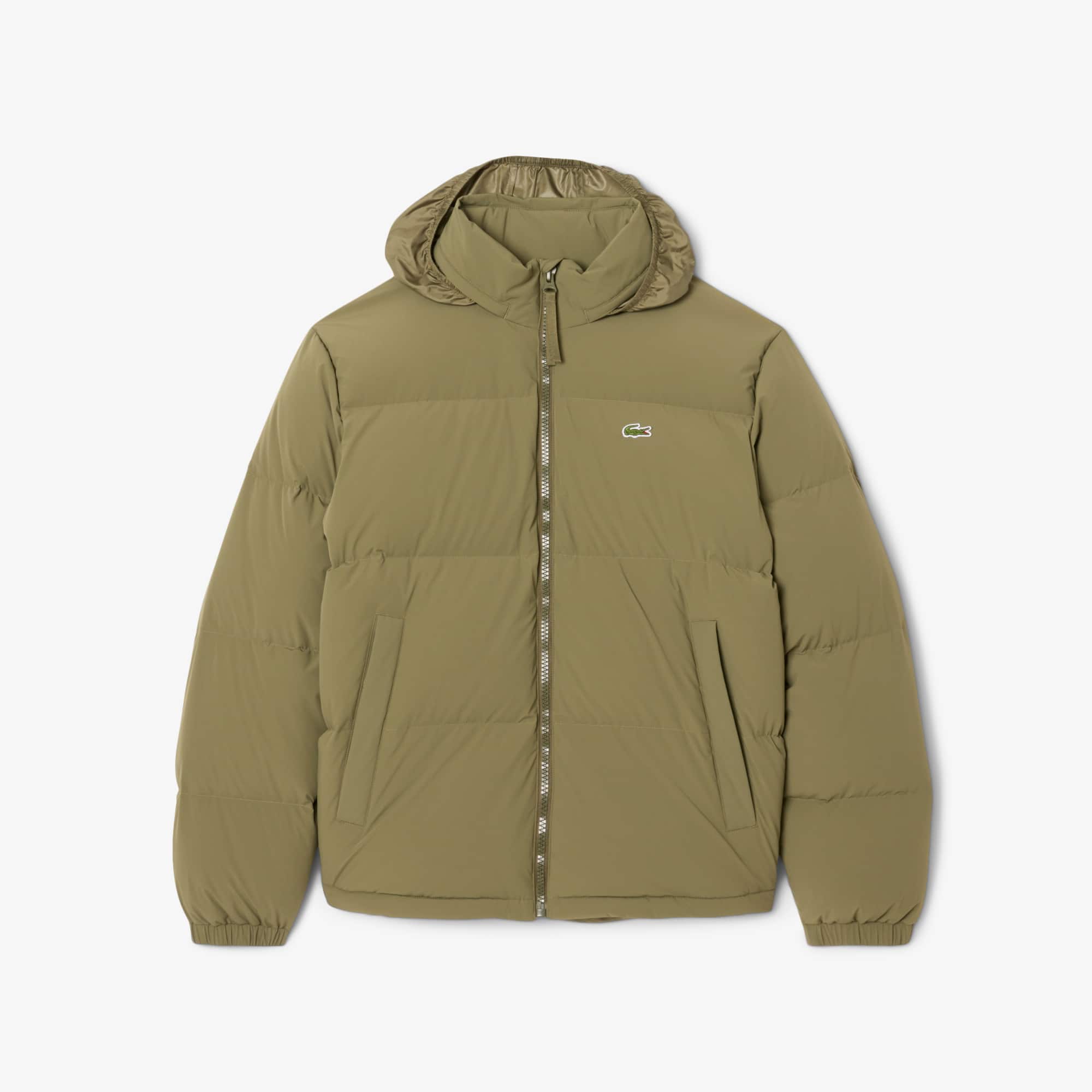 Men's Water-Repellent Hooded Down Jacket - Khaki Green
