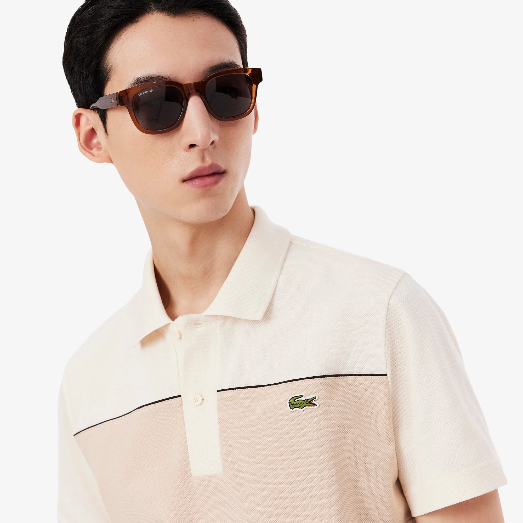 Regular Fit Colorblock Piqué Polo - Beige