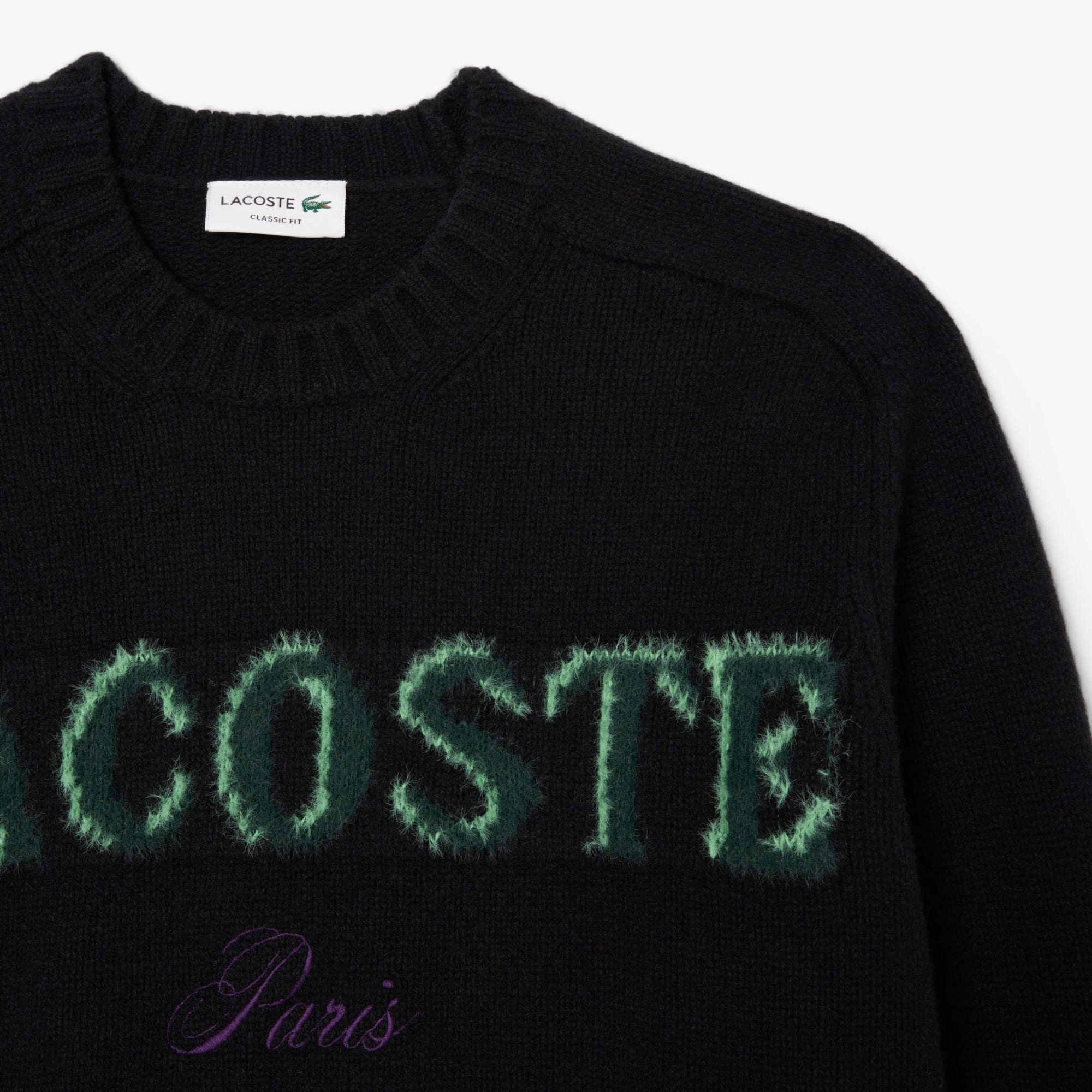Men's Intarsia Branded Wool Sweater - Black / Green