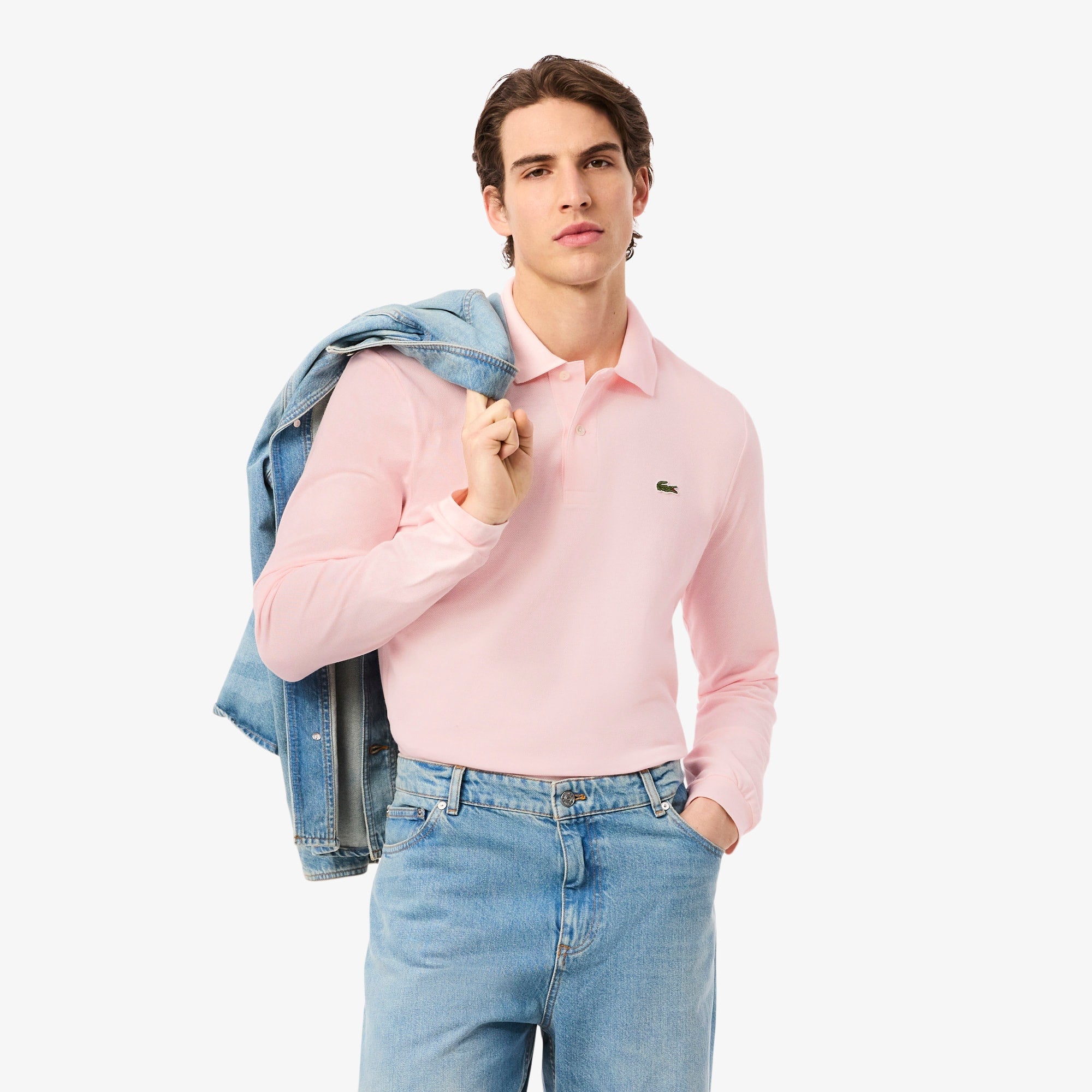 Men's Classic Fit Long Sleeve Polo - Light Pink
