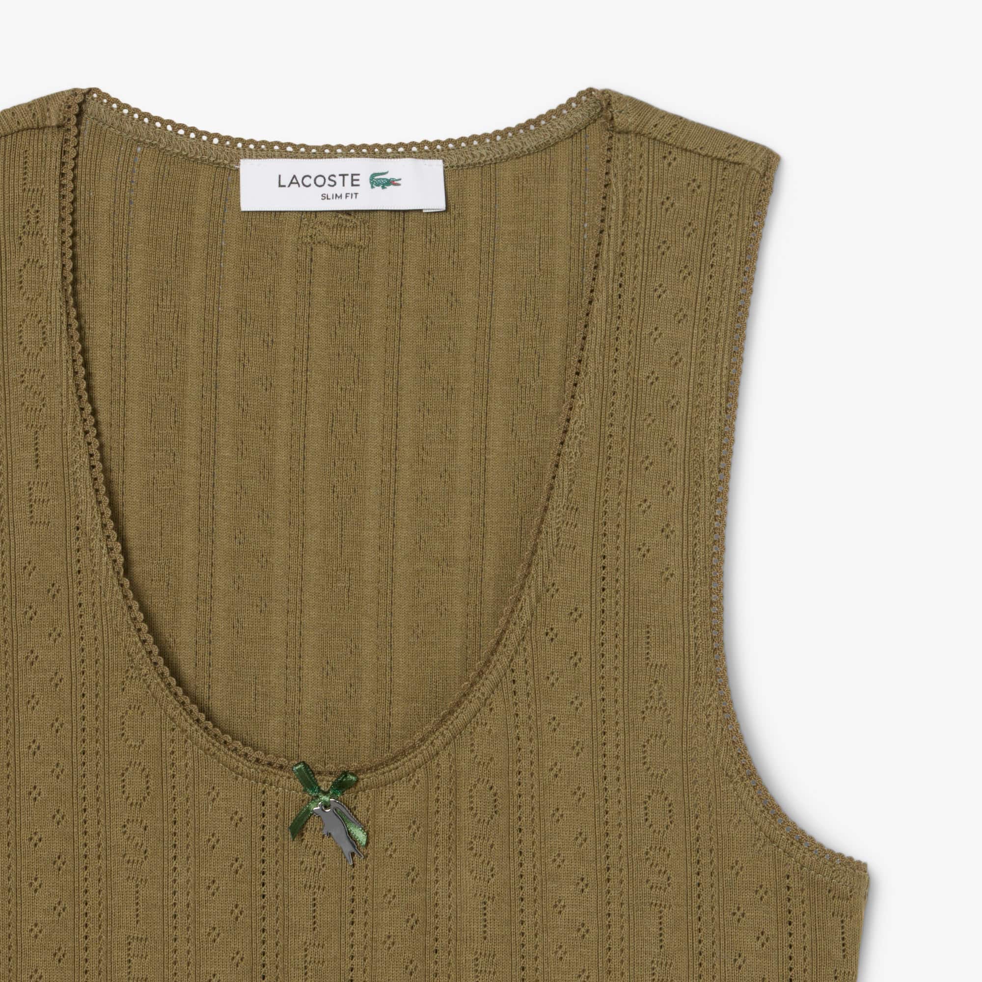 Women's Slim Fit Pointelle Knit Cotton Tank Top - Khaki Green