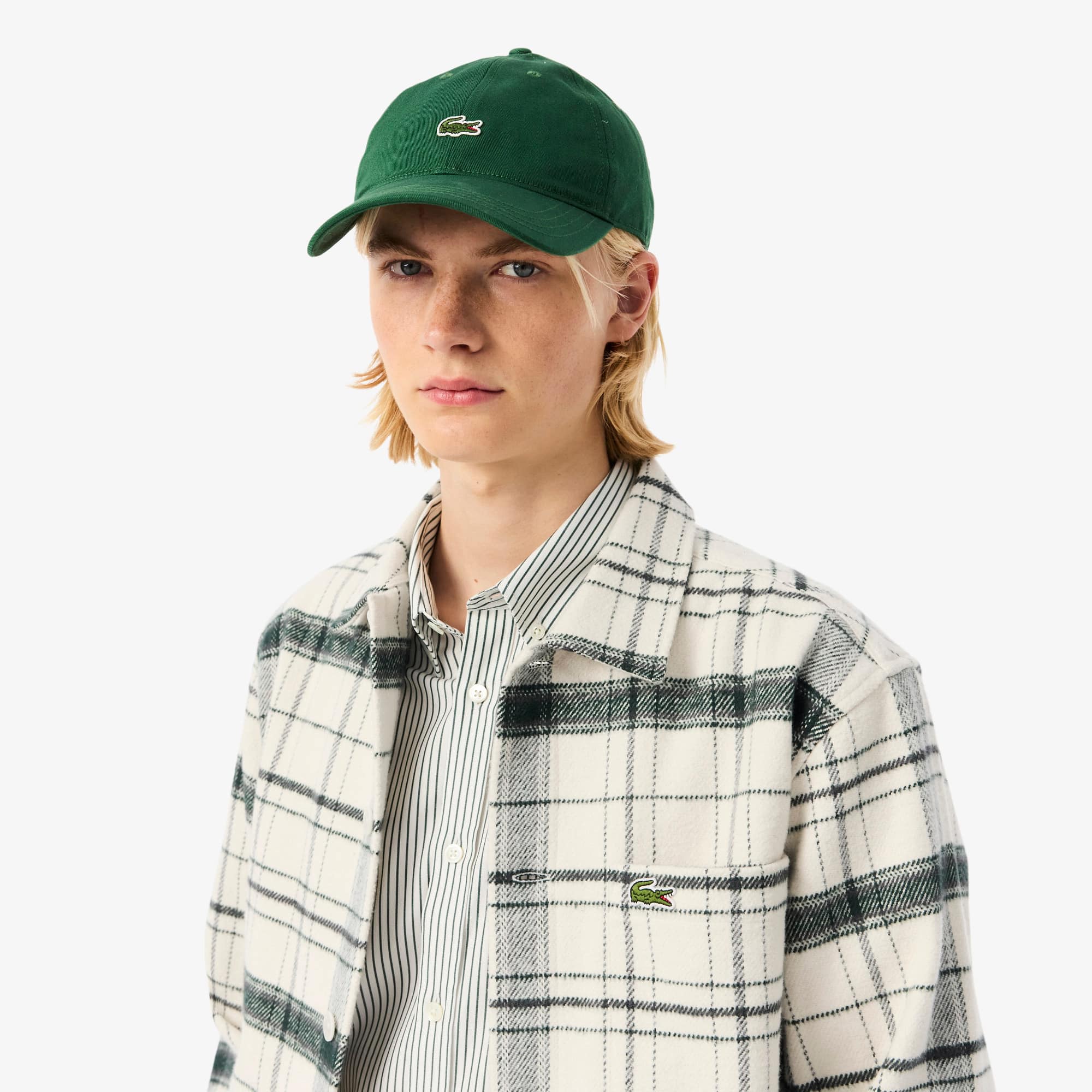 Men's Cotton Plaid Overshirt - White / Green / Grey Chine