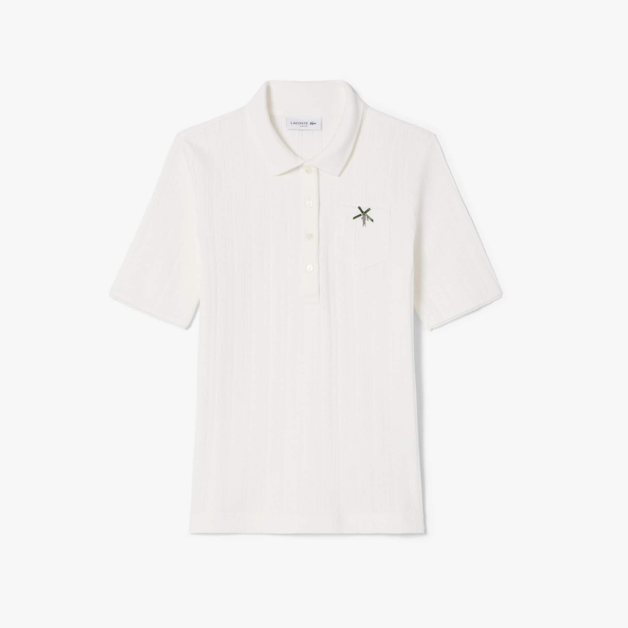 Women's Slim Fit Pointelle Branded L.12.D Polo - White
