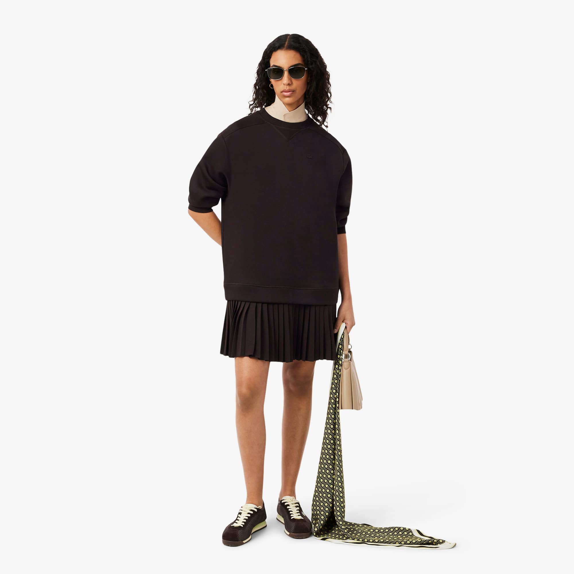 Oversized Cotton Sweatshirt Dress - Brown