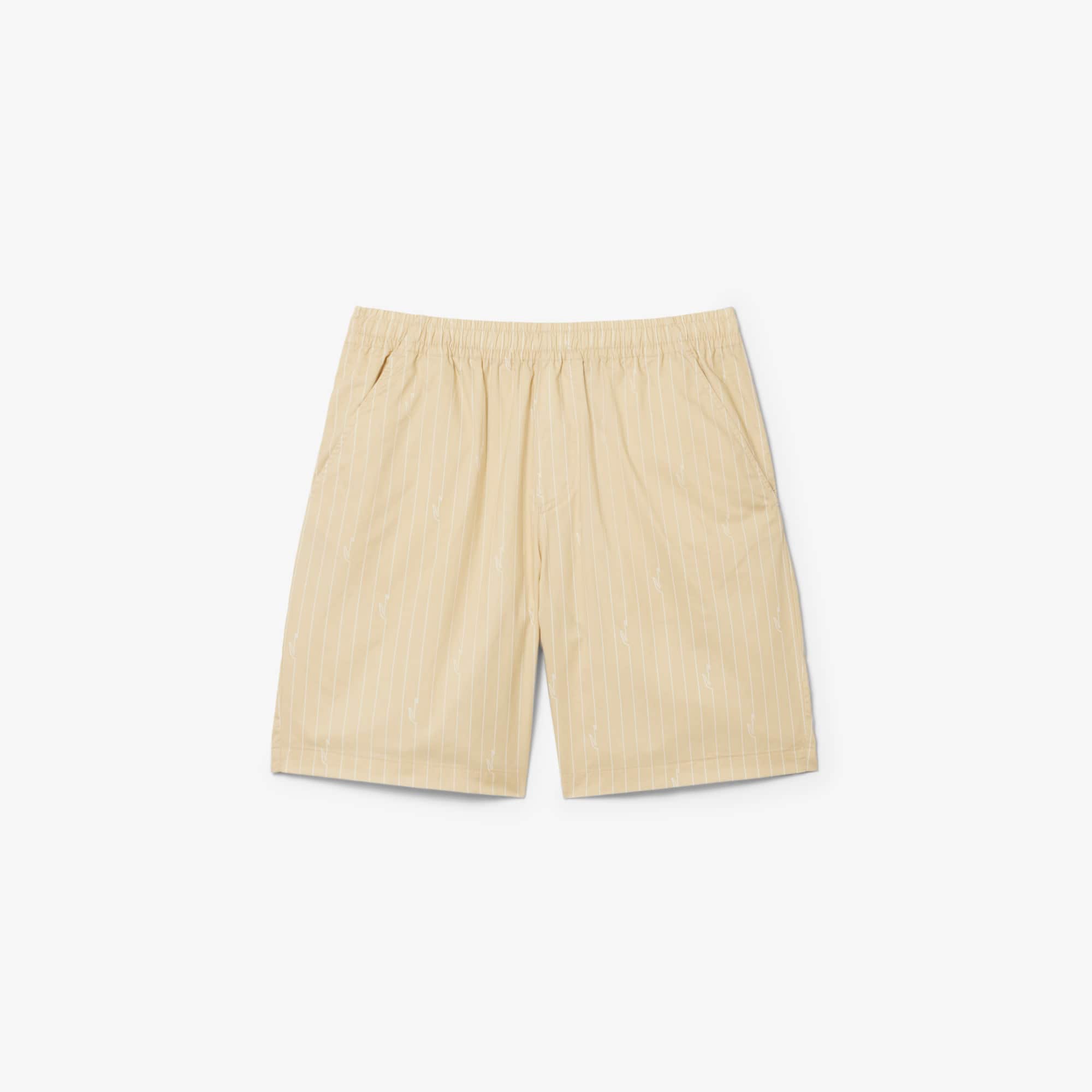 Print Stripe Cotton Shorts - Beige / Blanc
