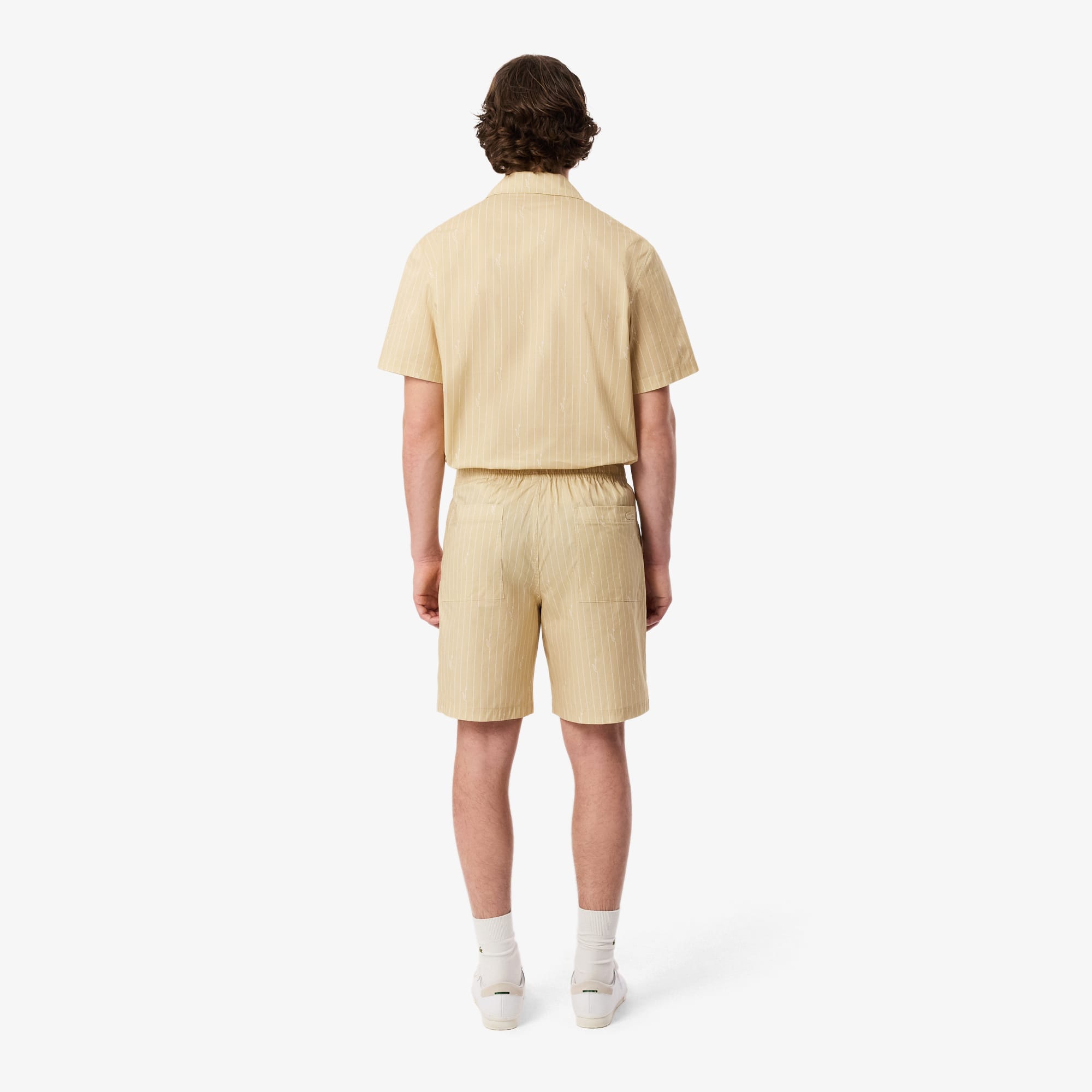 Print Stripe Cotton Shorts - Beige / Blanc