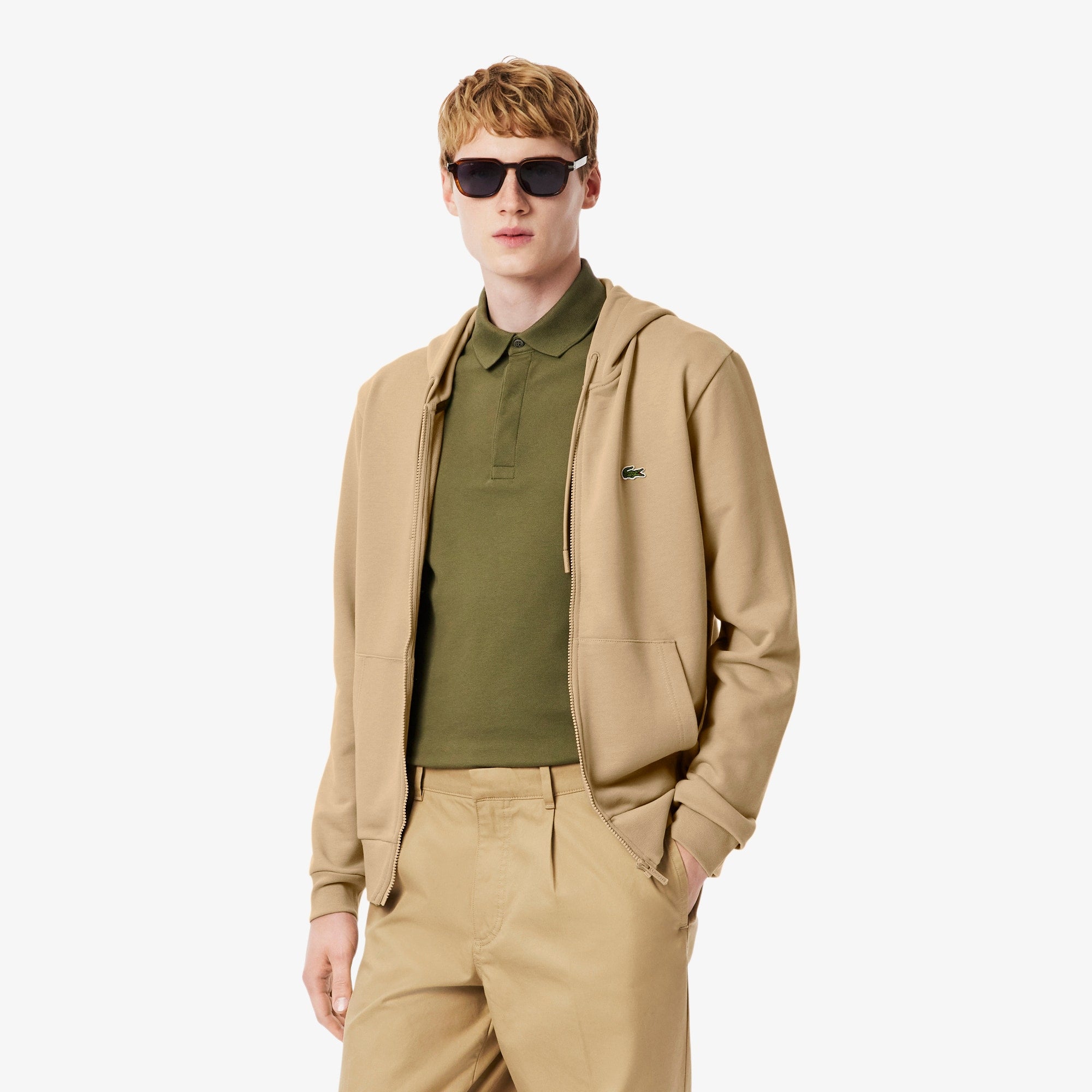 Men's Classic Fit Zip-Up Fleece Sweatshirt - Beige