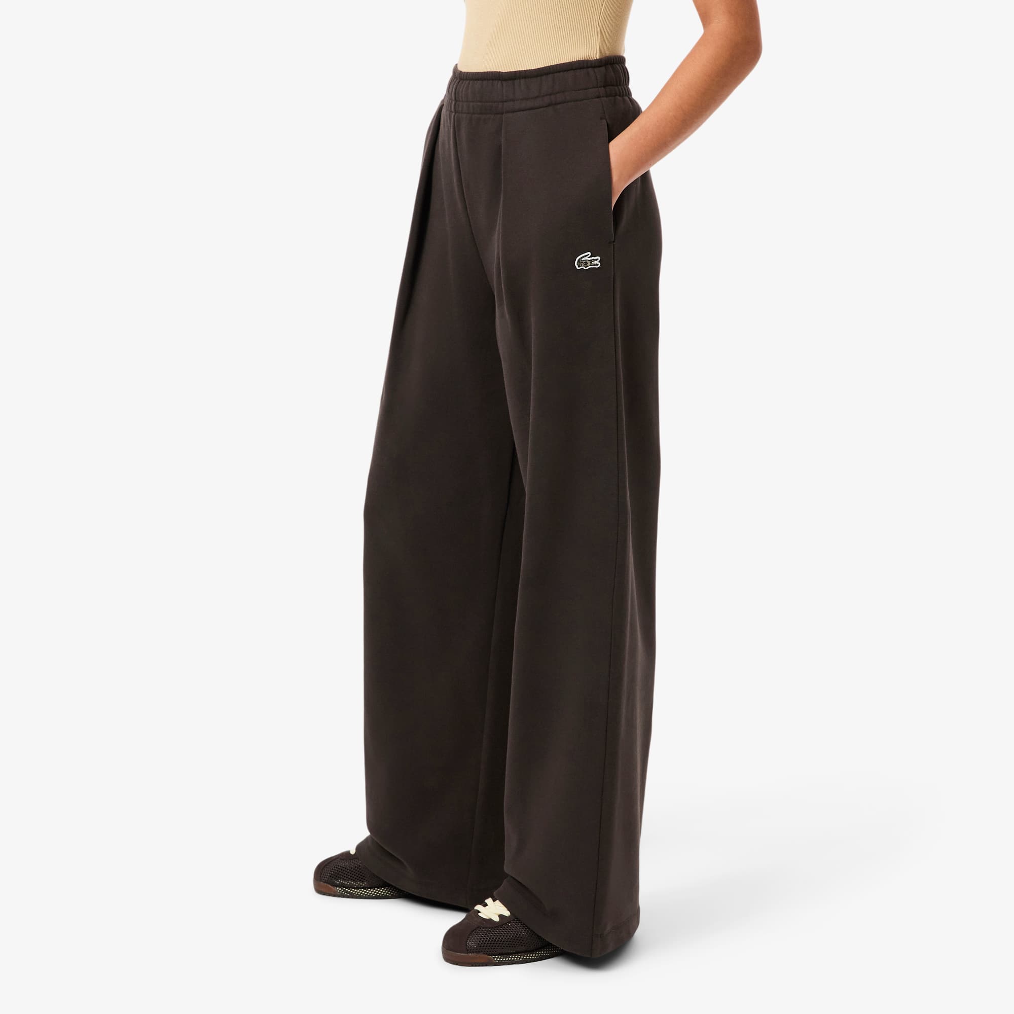 Women's Wide Leg Fleece Sweatpants - Brown