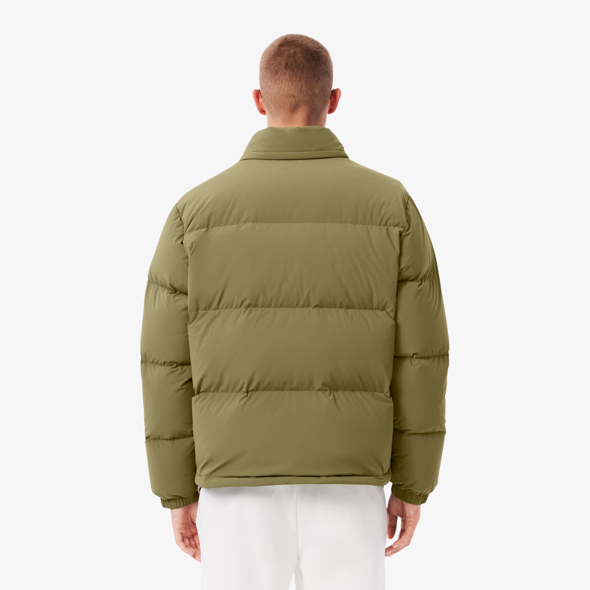 Men's Water-Repellent Hooded Down Jacket - Khaki Green