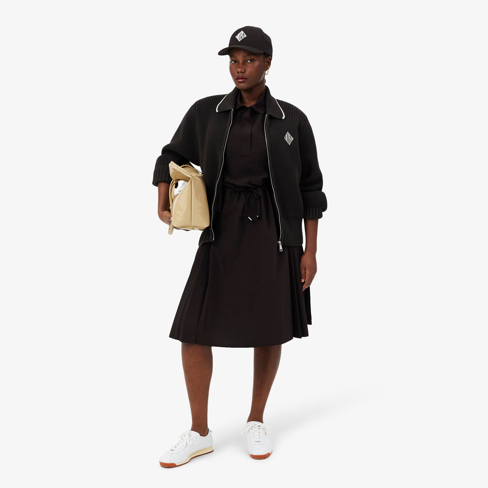 Wool blend Pleated Polo Dress - Brown