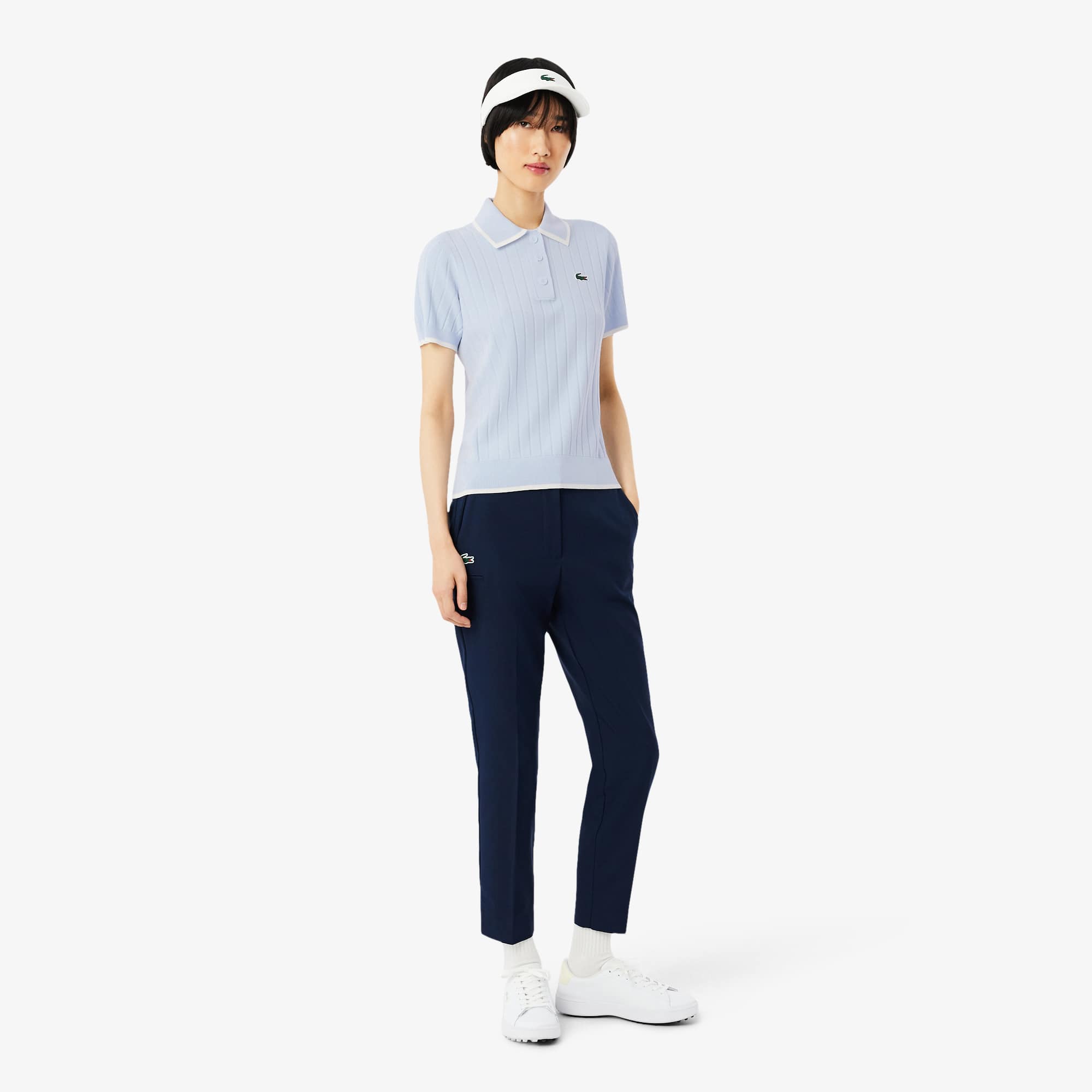 Women's Short Sleeve Polo Collar Golf Sweater - Bleu Clair / Blanc