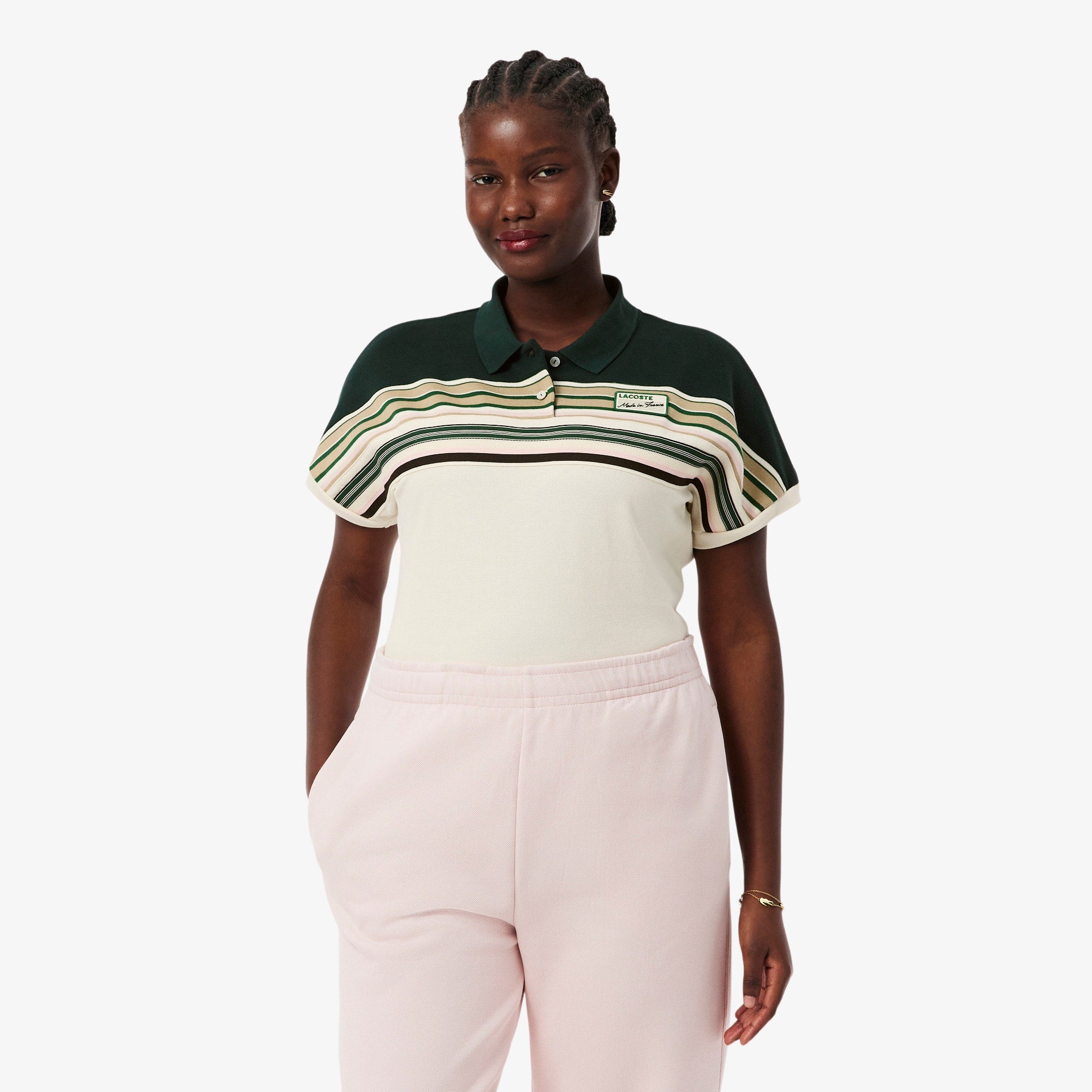 Women's Made In France Slim Fit Striped Polo - White / Green