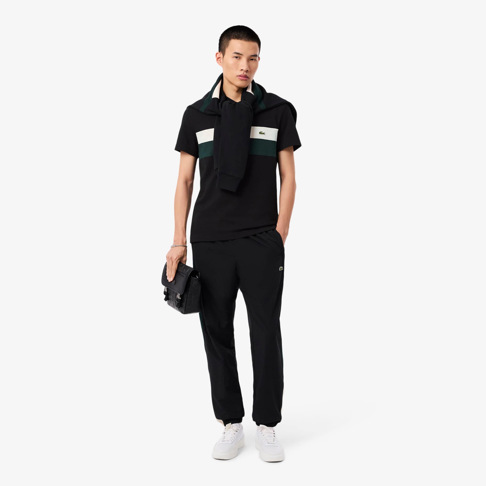 Men's Regular Fit Colorblock Petit Piqué Polo - Black / White / Green