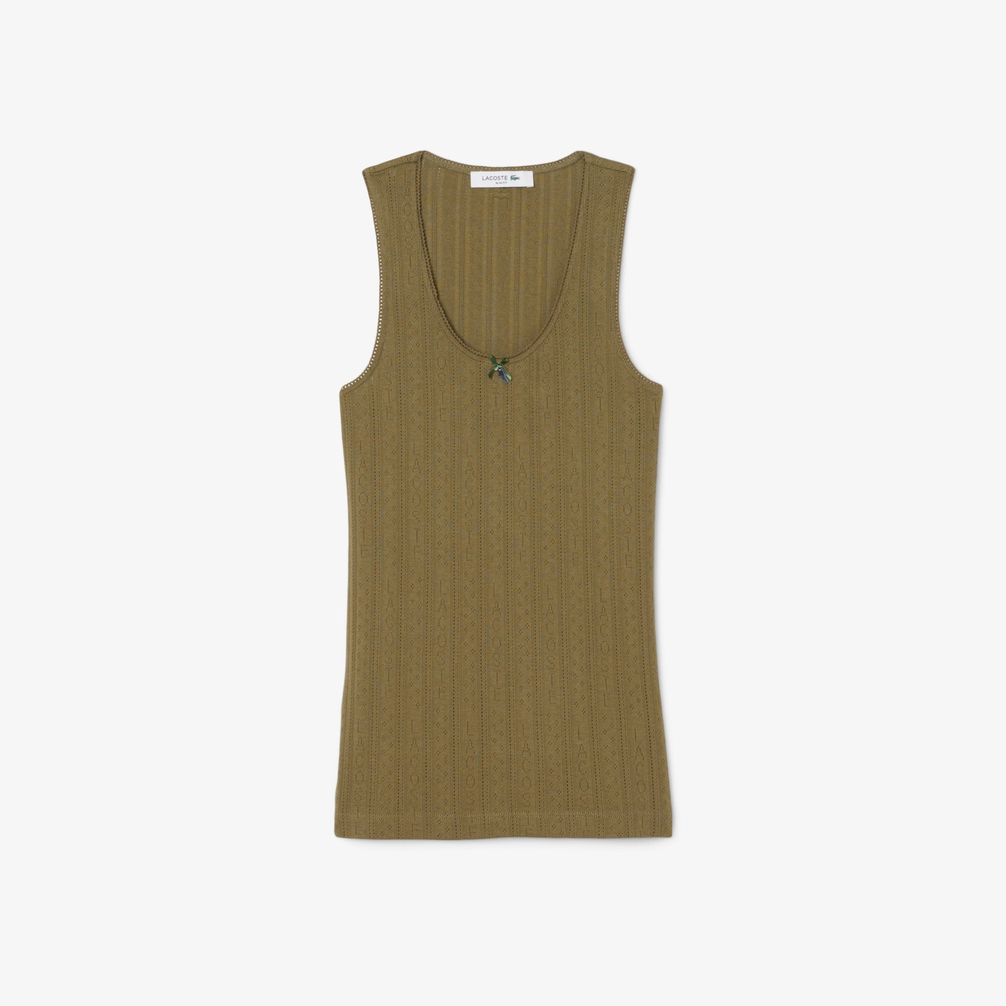 Women's Slim Fit Pointelle Knit Cotton Tank Top - Khaki Green