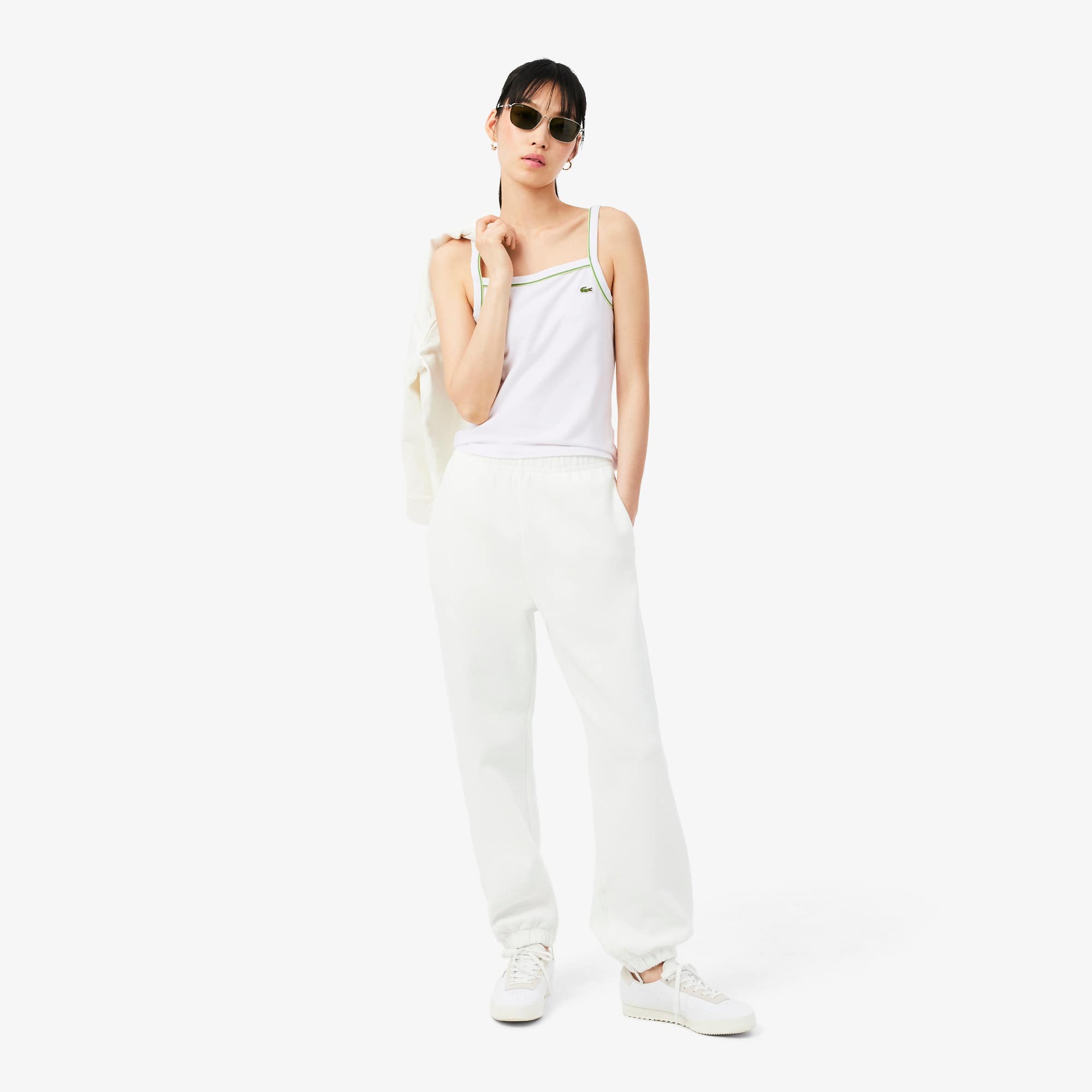 Contrast Accent Cotton Tank Top - Blanc / Vert