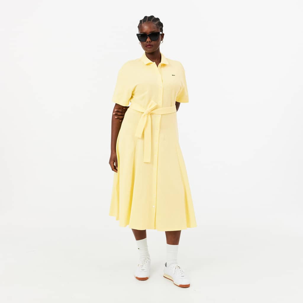 Women's Flared Mini-Piqué Polo Dress - Pastel yellow