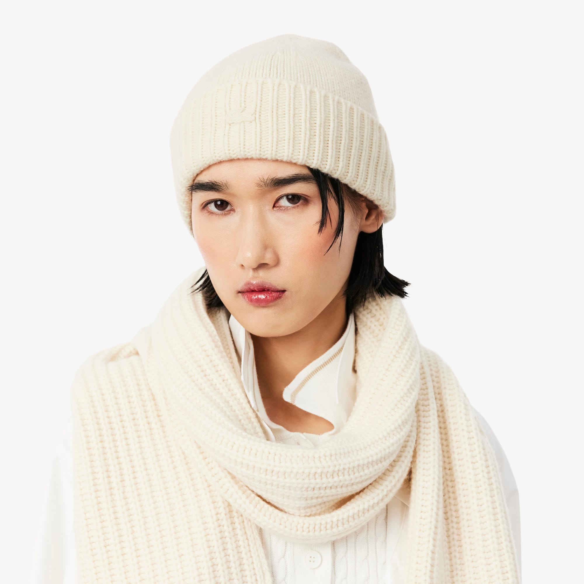 Women's 3D Rib Knit Wool Beanie - Cream