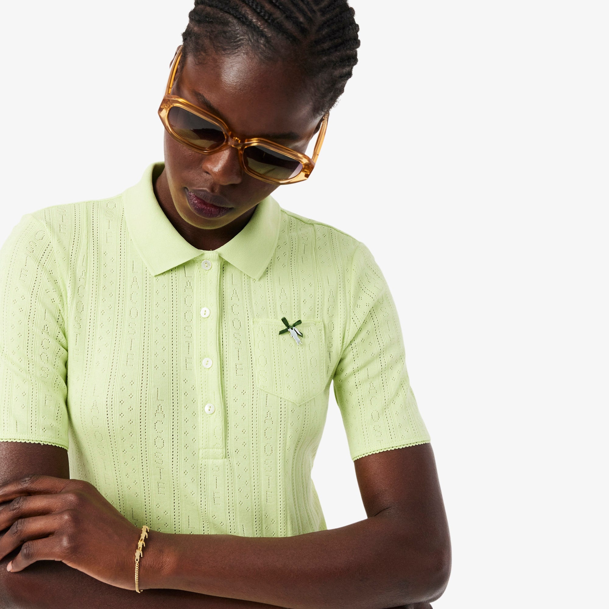 Women's Slim Fit Pointelle Branded L.12.D Polo - Green