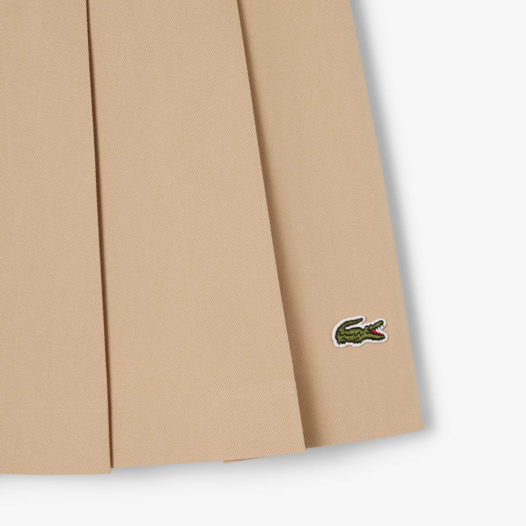 Women's Short Stretch Cotton Pleated Skirt - Beige
