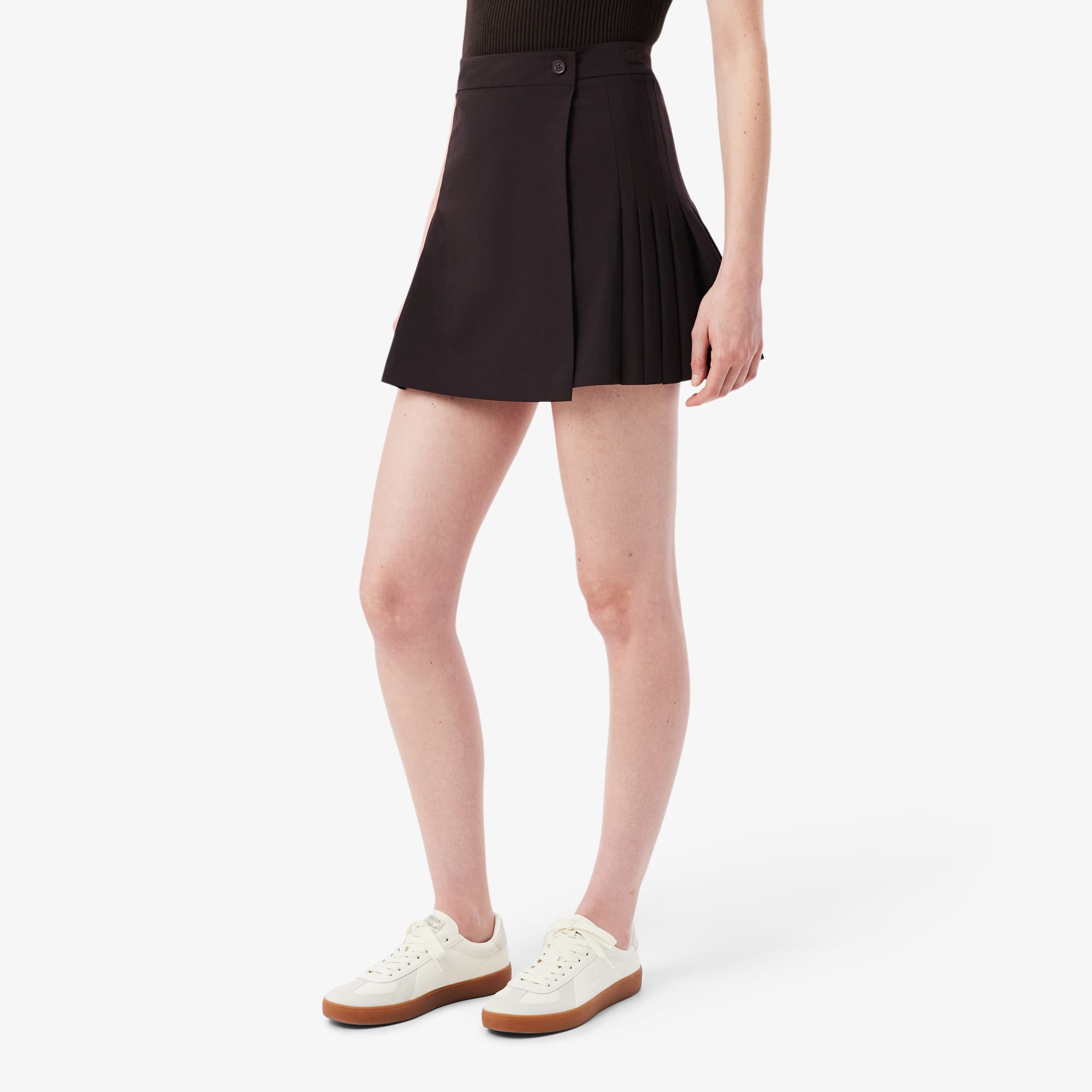 Short Pleated Wrap Skirt - Brown
