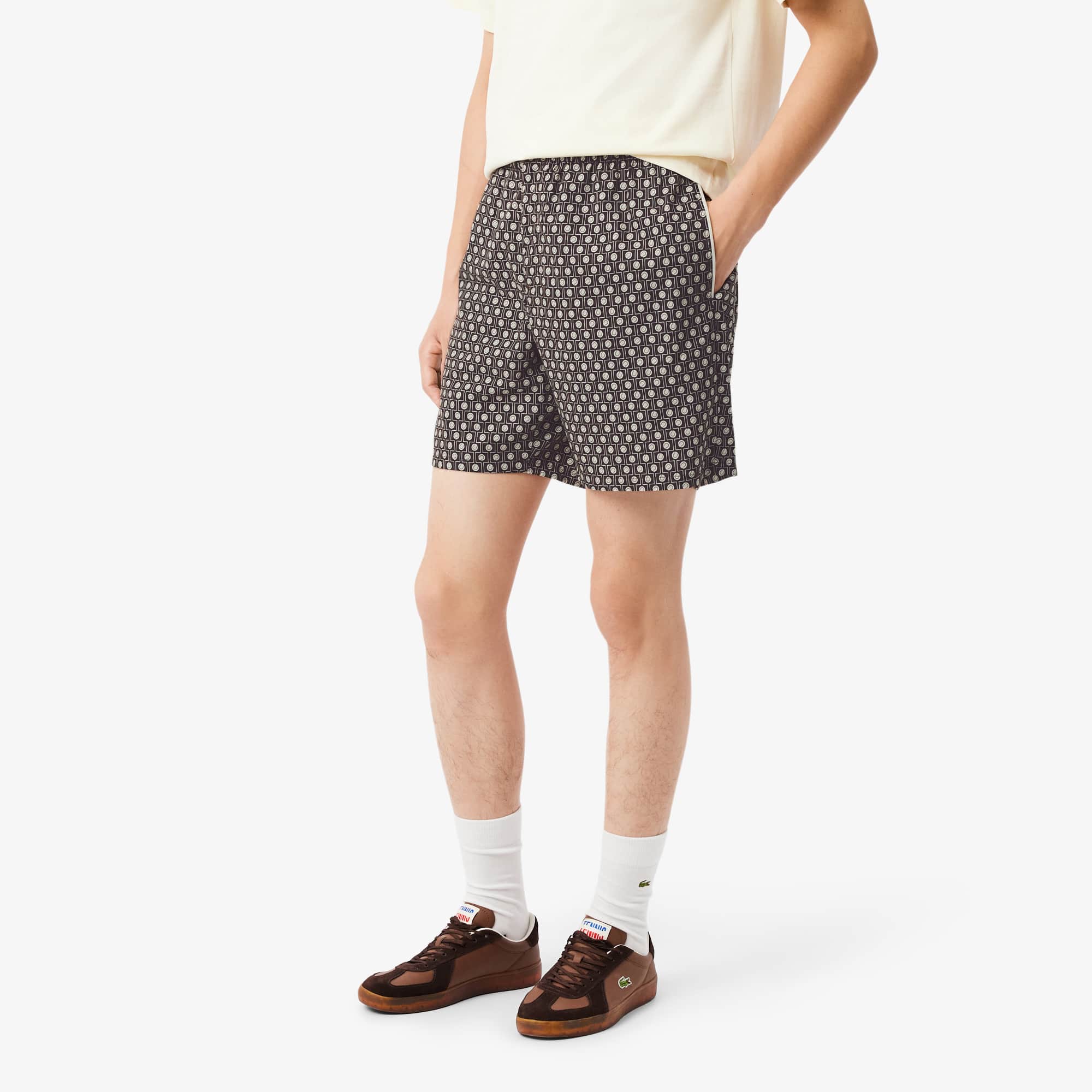 Relaxed Fit Printed Cotton Blend Shorts - Marron / Beige