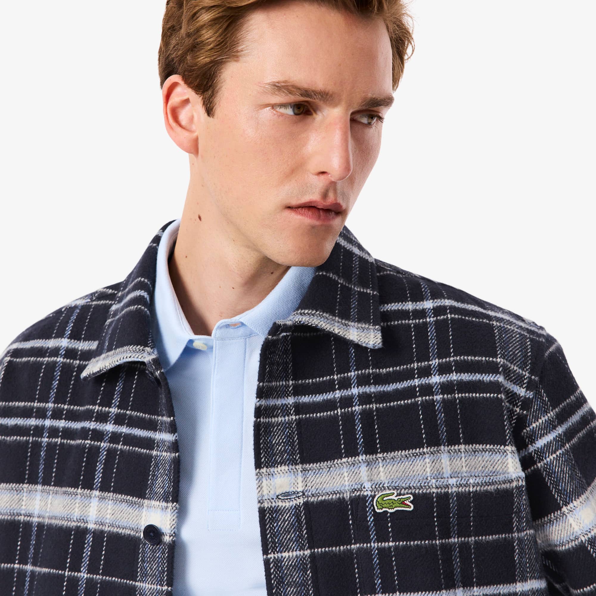 Men's Cotton Plaid Overshirt - Navy Blue / White / Blue