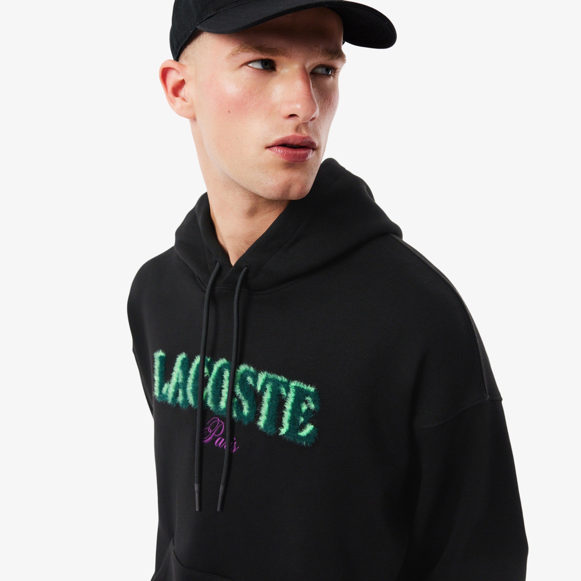 Men's Loose Fit Embroidered Hoodie - Black
