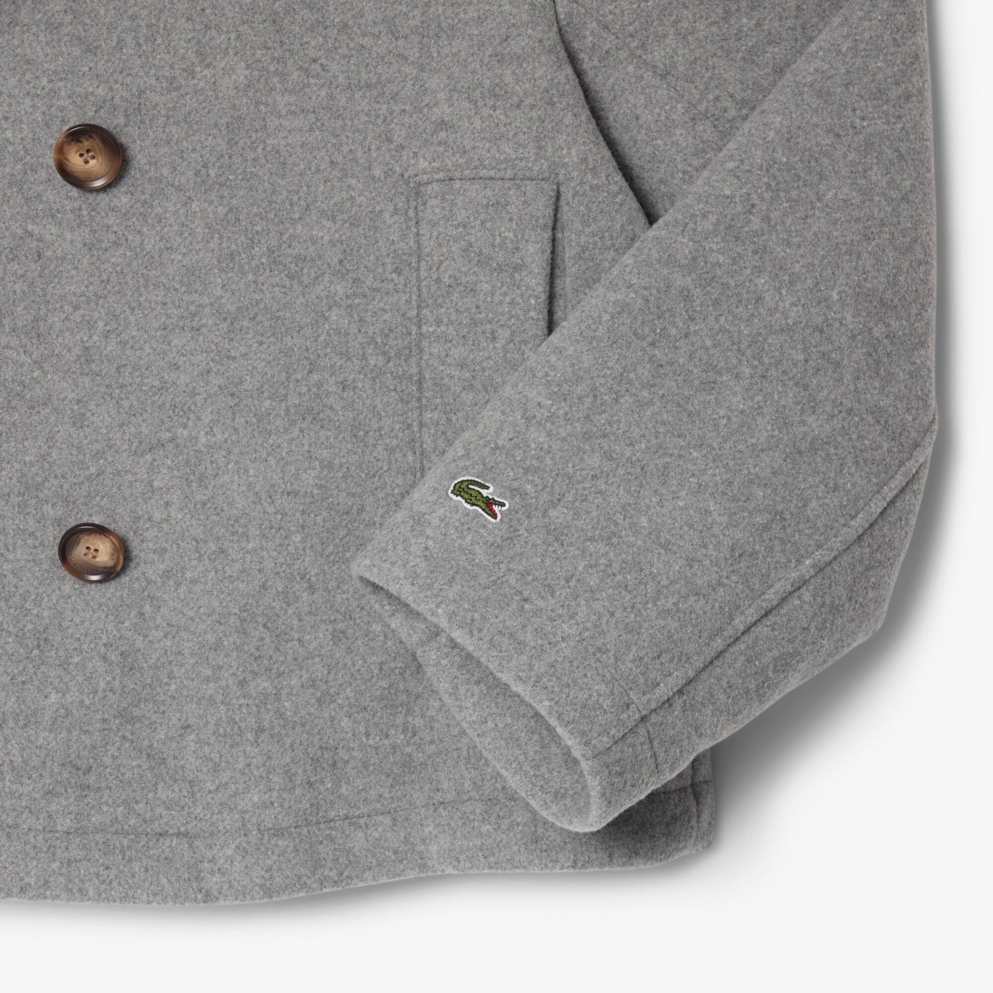 Women's Short Oversized Wool Blend Pea Coat - Grey pitch