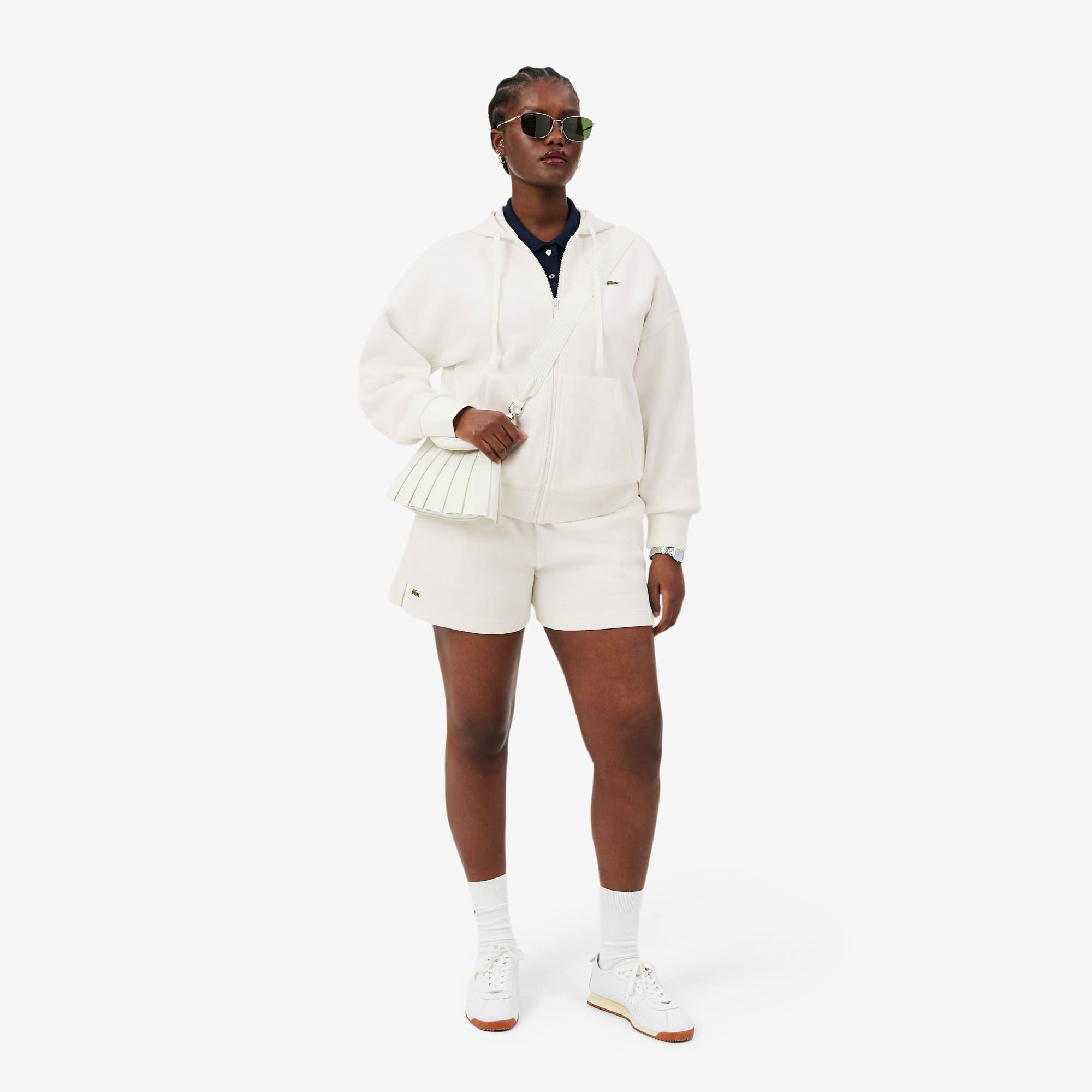 Women's Zip-Up Piqué Hoodie - White