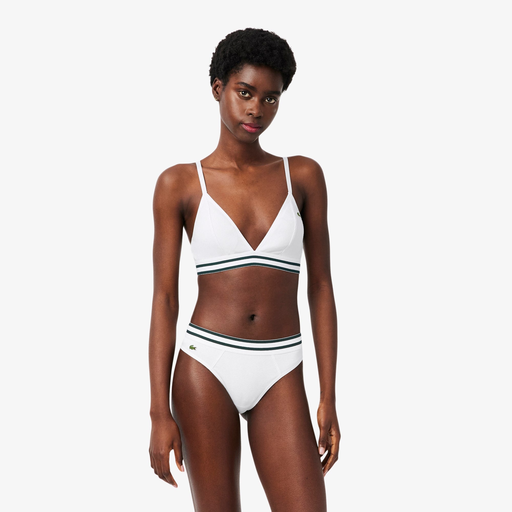 Ribbed Cotton Triangle Bralette - White