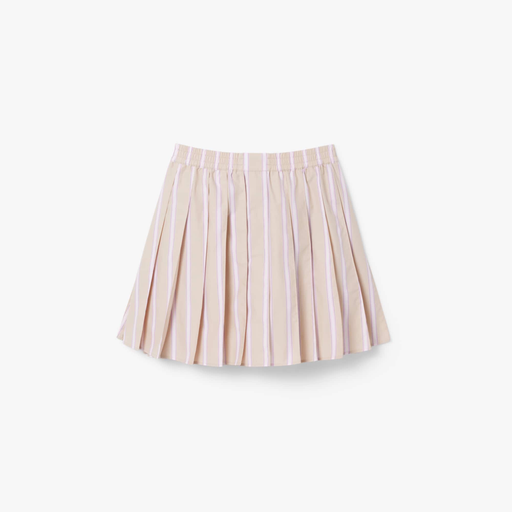 Poplin Short Striped Pleated Skirt - Beige / Rose / Blanc / Bleu Marine