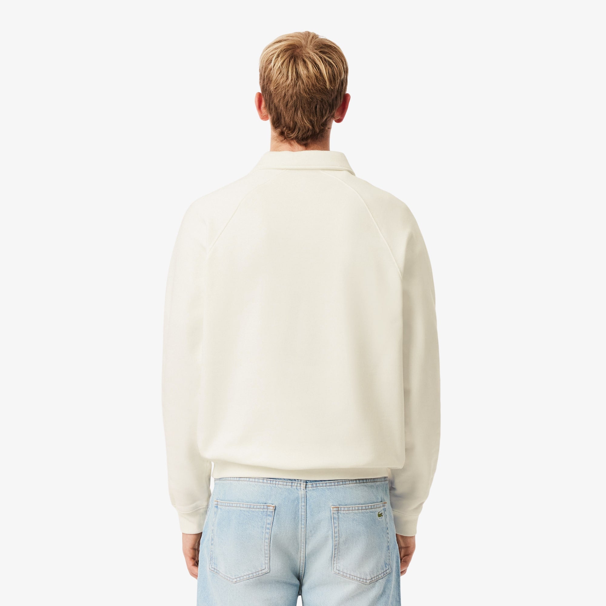 Men's Loose Fit Polo Collar Fleece Sweatshirt - White