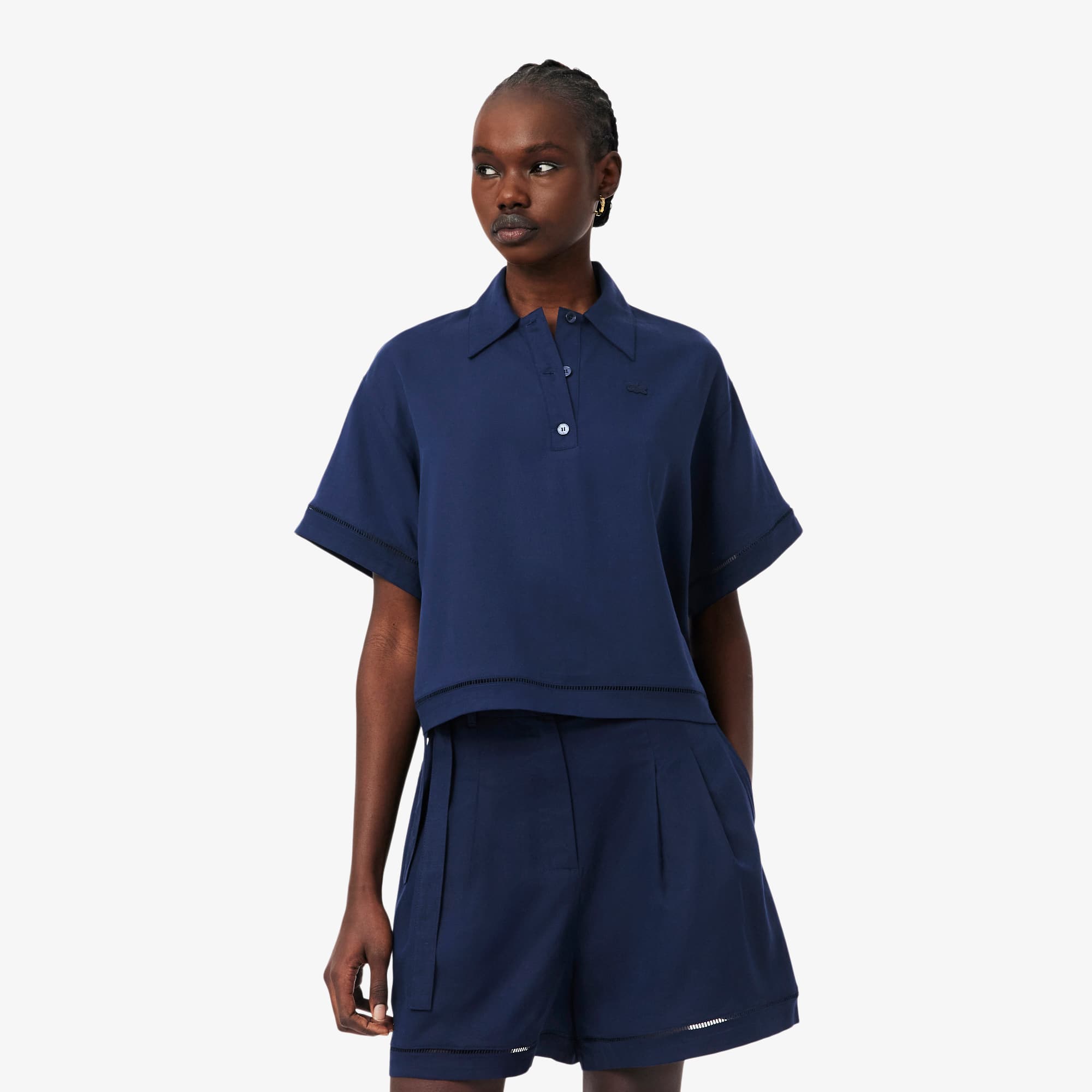 Oversized Fluid Twill Polo - Navy Blue