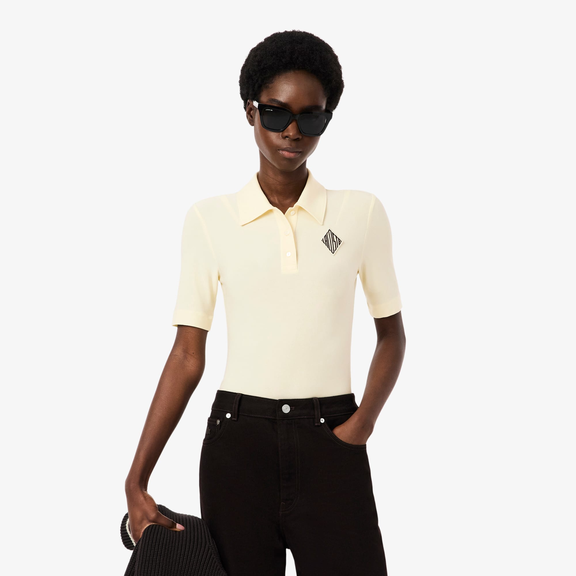 Slim Fit Embroidered Polo - Lemon Beige